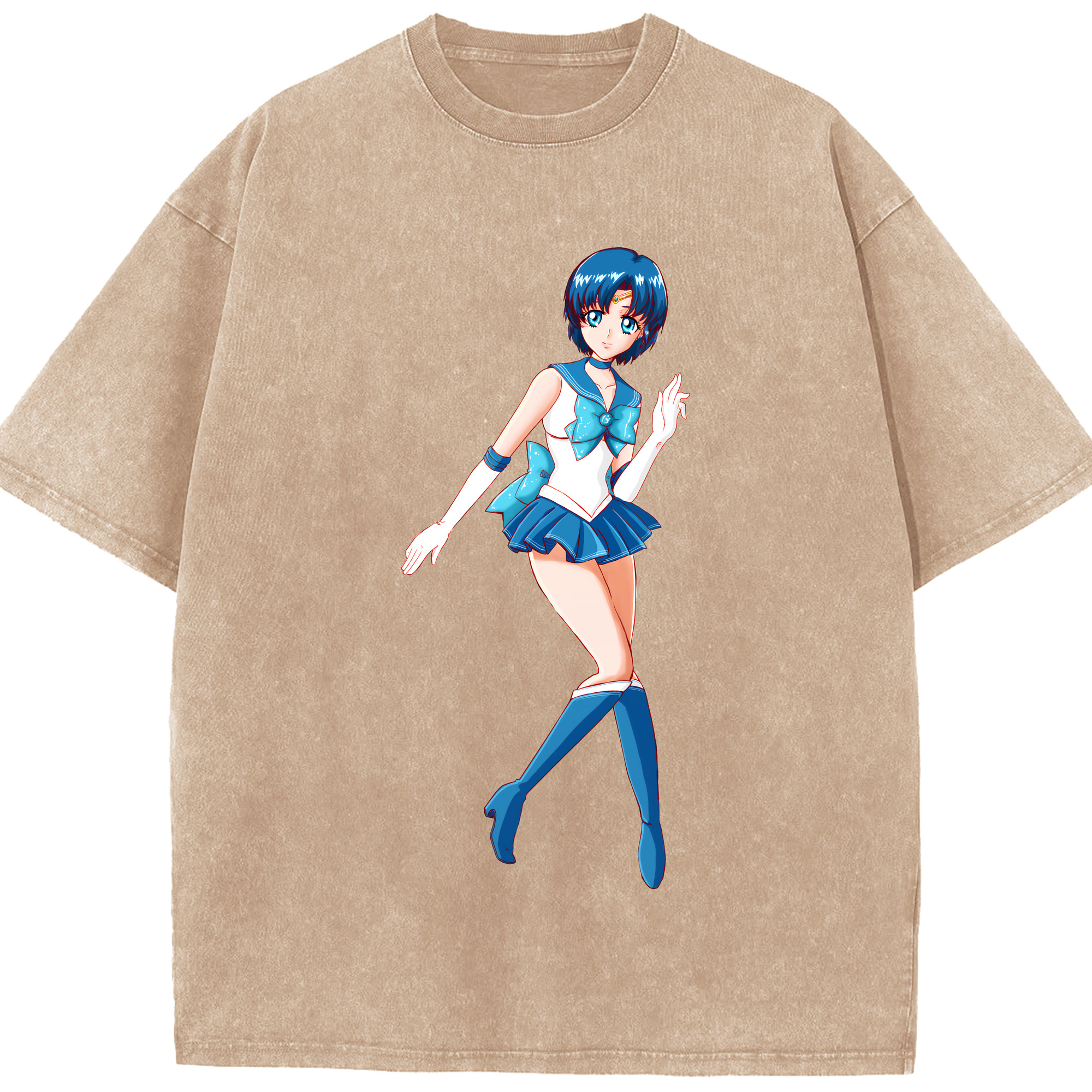 （画像用） 美少女戦士セーラームーン 水野 亜美 みずの あみ Sailor Moon Mizuno Ami 綿100% ヴィンテージ風 半袖Tシャツ（フロントプリント）