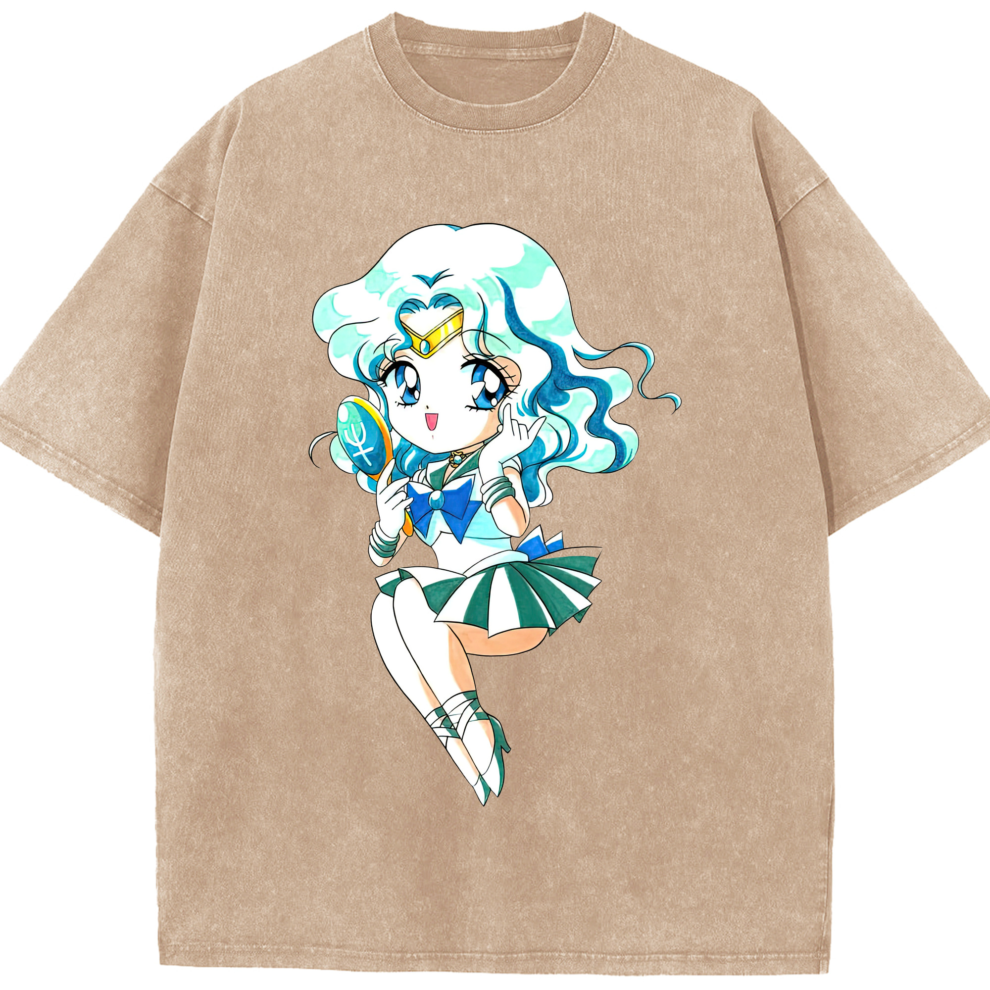 （画像用） 美少女戦士セーラームーン 海王 みちる（かいおう みちる） Sailor Moon Kaiou Michiru 綿100% ヴィンテージ風 半袖Tシャツ（フロントプリント）