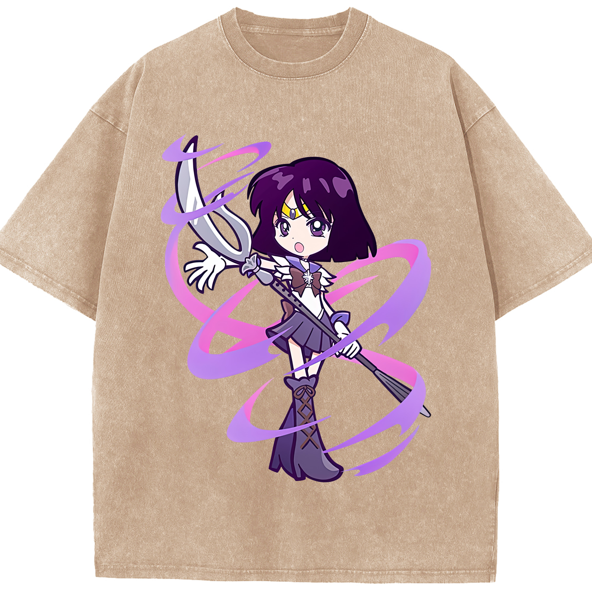 （画像用） 美少女戦士セーラームーン 土萠ほたる Sailor Moon Tomoe Hotaru （セーラーサターン；Sailor Saturn） 綿100% ヴィンテージ風 半袖Tシャツ（フロントプリント）