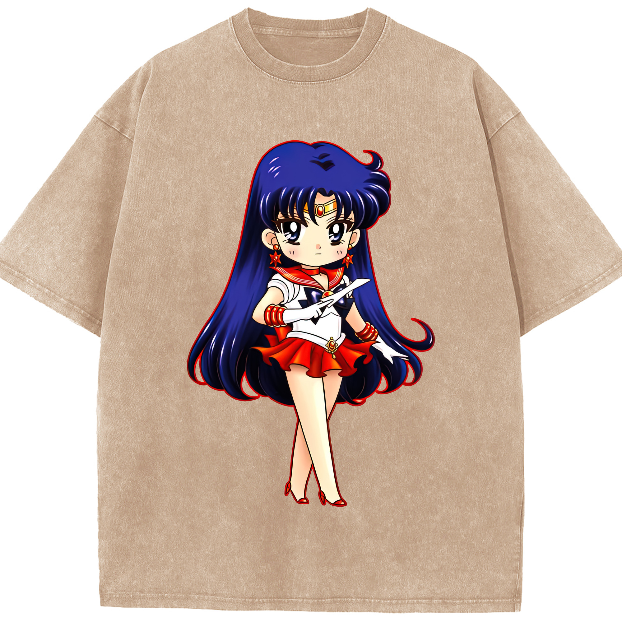 （画像用） 美少女戦士セーラームーン 火野レイ ひの レイ Sailor Moon Hino Rei （セーラーマーズ,Sailor Mars） 綿100% ヴィンテージ風 半袖Tシャツ（フロントプリント）