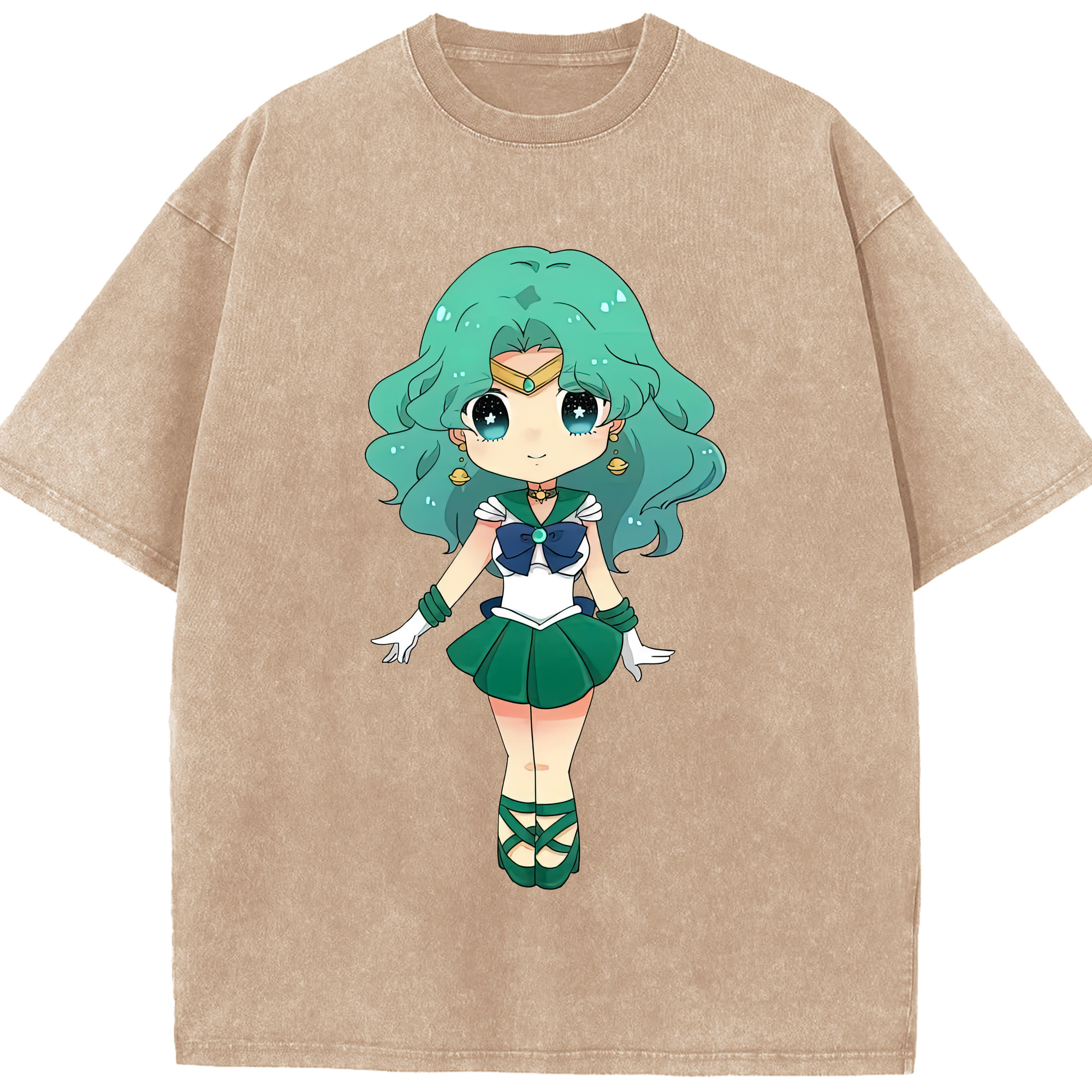 （画像用） 美少女戦士セーラームーン 海王 みちる（かいおう みちる） Sailor Moon Kaiou Michiru 綿100% ヴィンテージ風 半袖Tシャツ（フロントプリント）