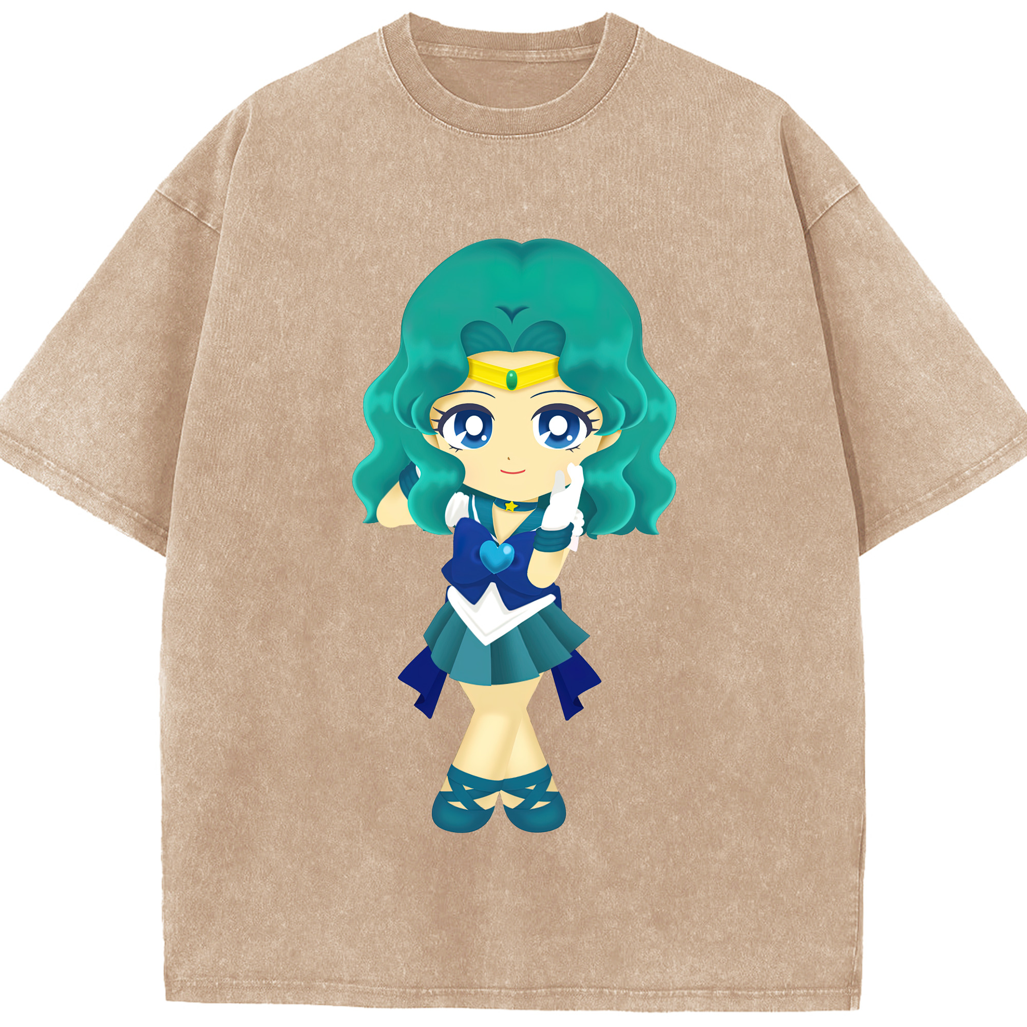 （画像用） 美少女戦士セーラームーン 海王 みちる（かいおう みちる） Sailor Moon Kaiou Michiru 綿100% ヴィンテージ風 半袖Tシャツ（フロントプリント）