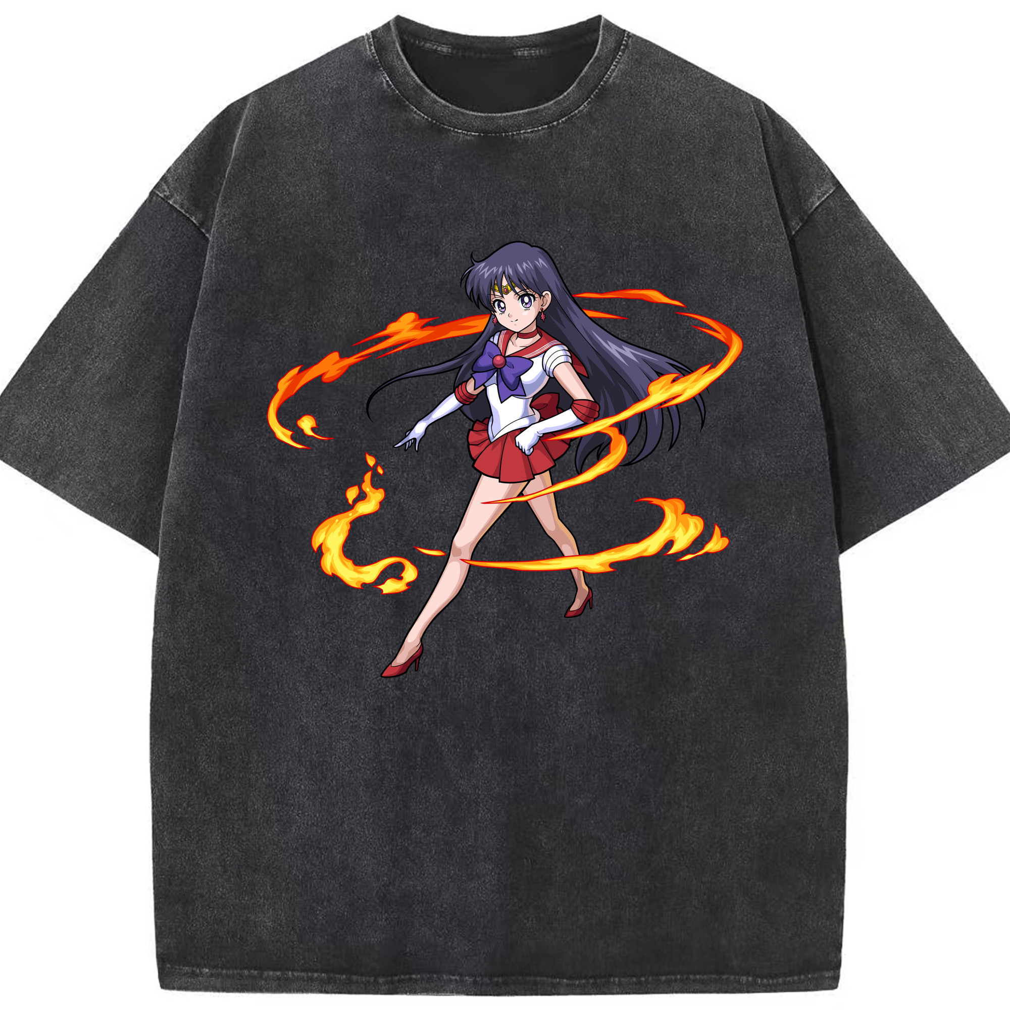 （画像用） 美少女戦士セーラームーン 火野レイ ひの レイ Sailor Moon Hino Rei （セーラーマーズ,Sailor Mars） 綿100% ヴィンテージ風 半袖Tシャツ（フロントプリント）