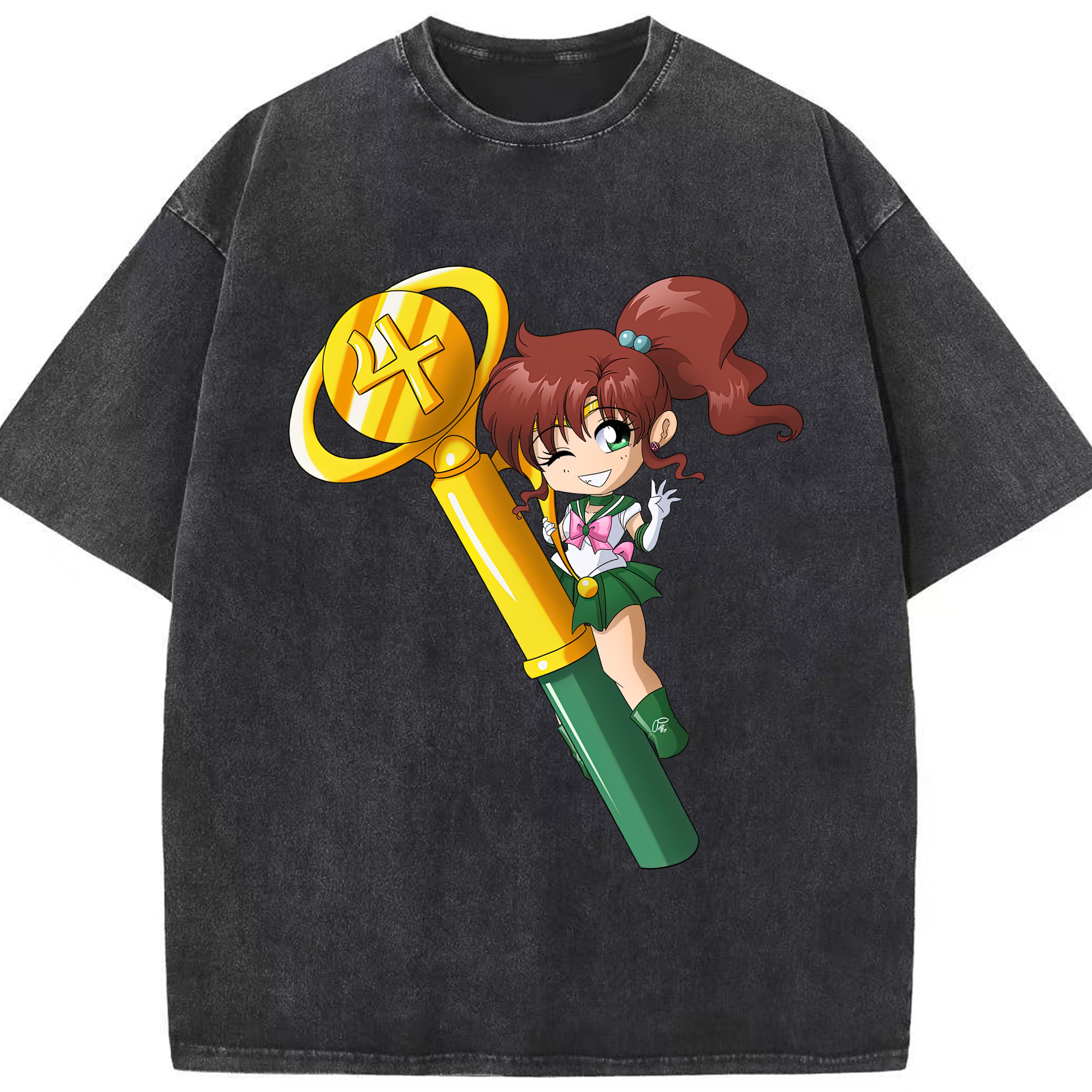 （画像用） 美少女戦士セーラームーン 木野 まこと きの まこと Sailor Moon Kino Makoto （セーラージュピター；Sailor Jupiter） 綿100% ヴィンテージ風 半袖Tシャツ（フロントプリント）