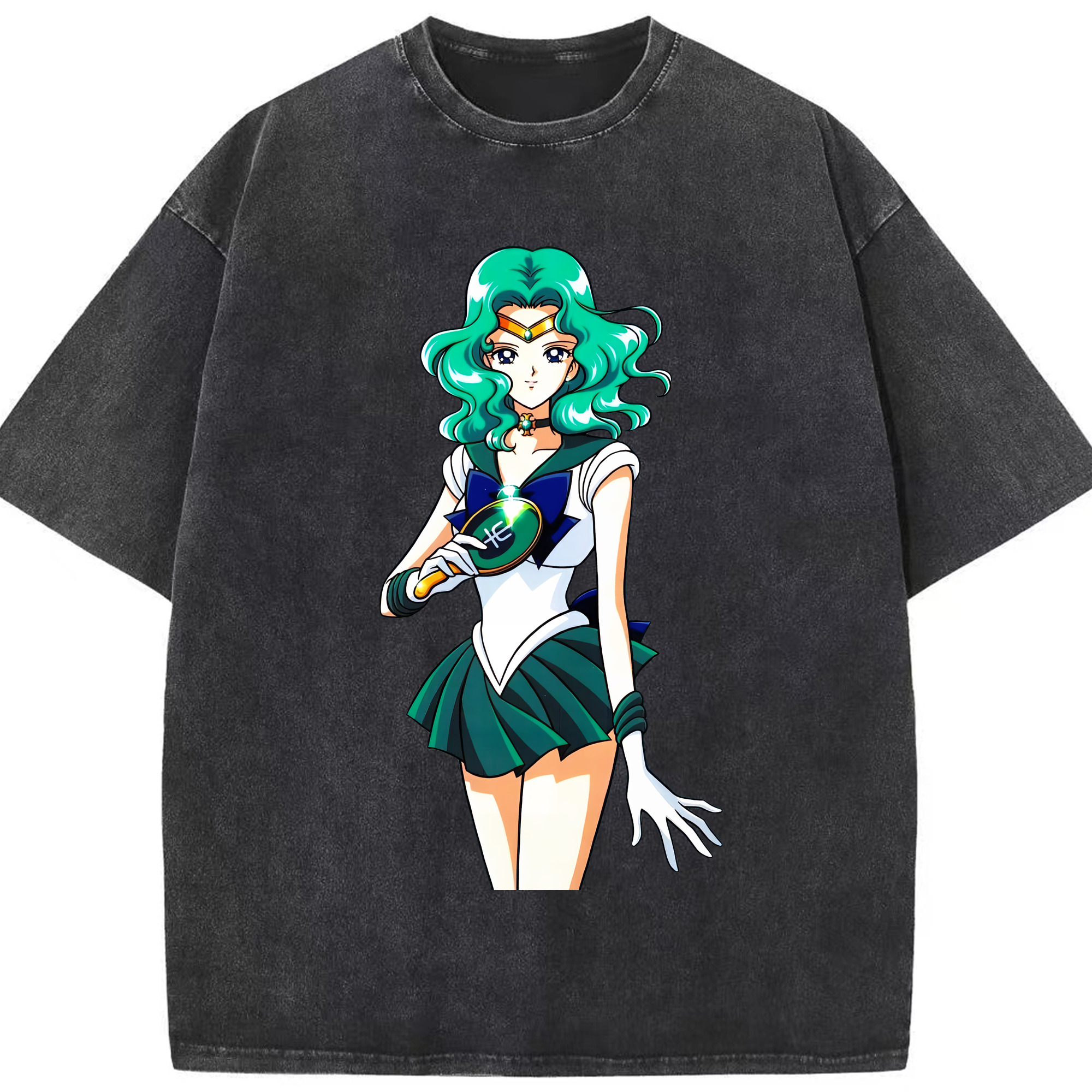 （画像用） 美少女戦士セーラームーン 海王 みちる（かいおう みちる） Sailor Moon Kaiou Michiru 綿100% ヴィンテージ風 半袖Tシャツ（フロントプリント）