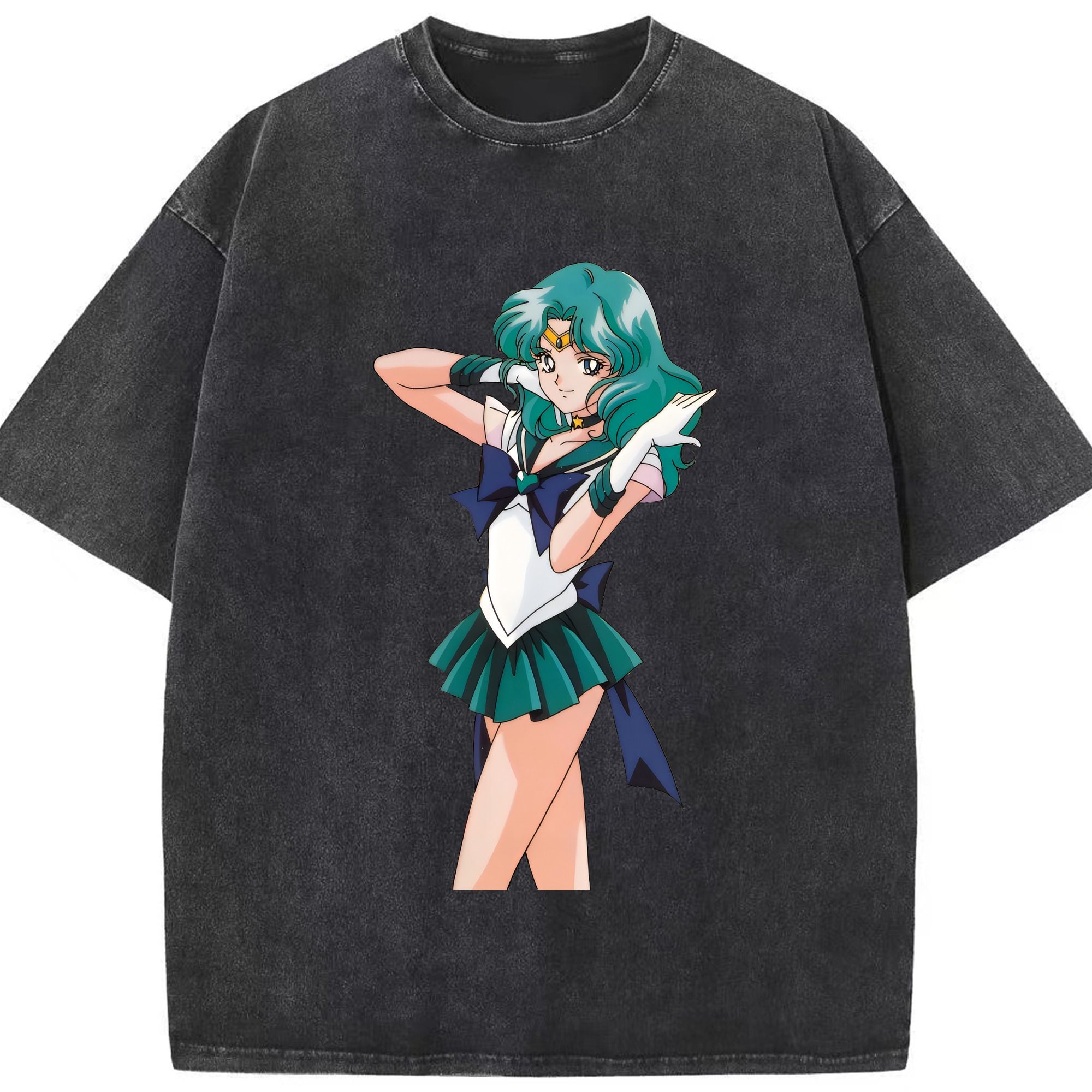 （画像用） 美少女戦士セーラームーン 海王 みちる（かいおう みちる） Sailor Moon Kaiou Michiru 綿100% ヴィンテージ風 半袖Tシャツ（フロントプリント）