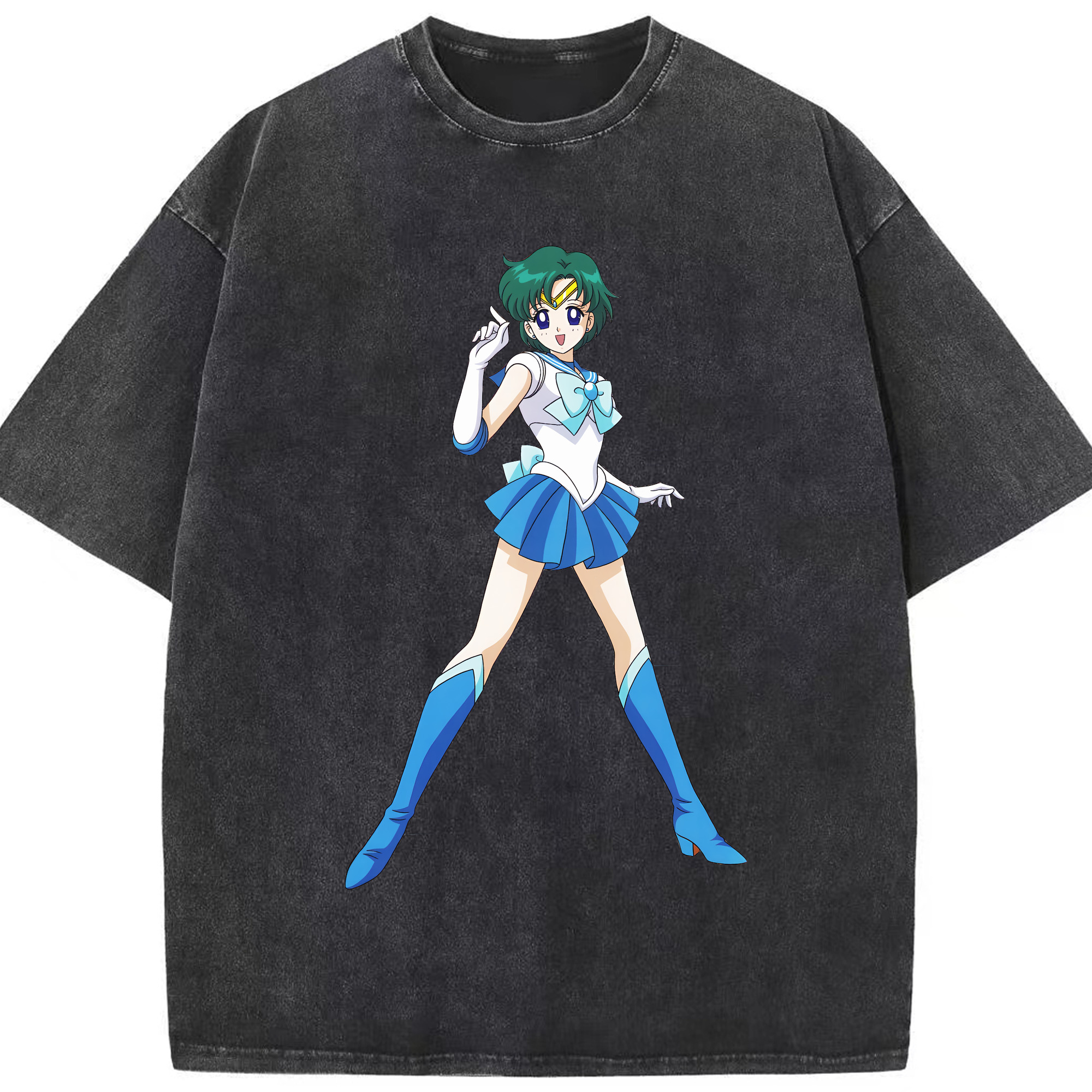 （画像用） 美少女戦士セーラームーン 海王 みちる（かいおう みちる） Sailor Moon Kaiou Michiru 綿100% ヴィンテージ風 半袖Tシャツ（フロントプリント）