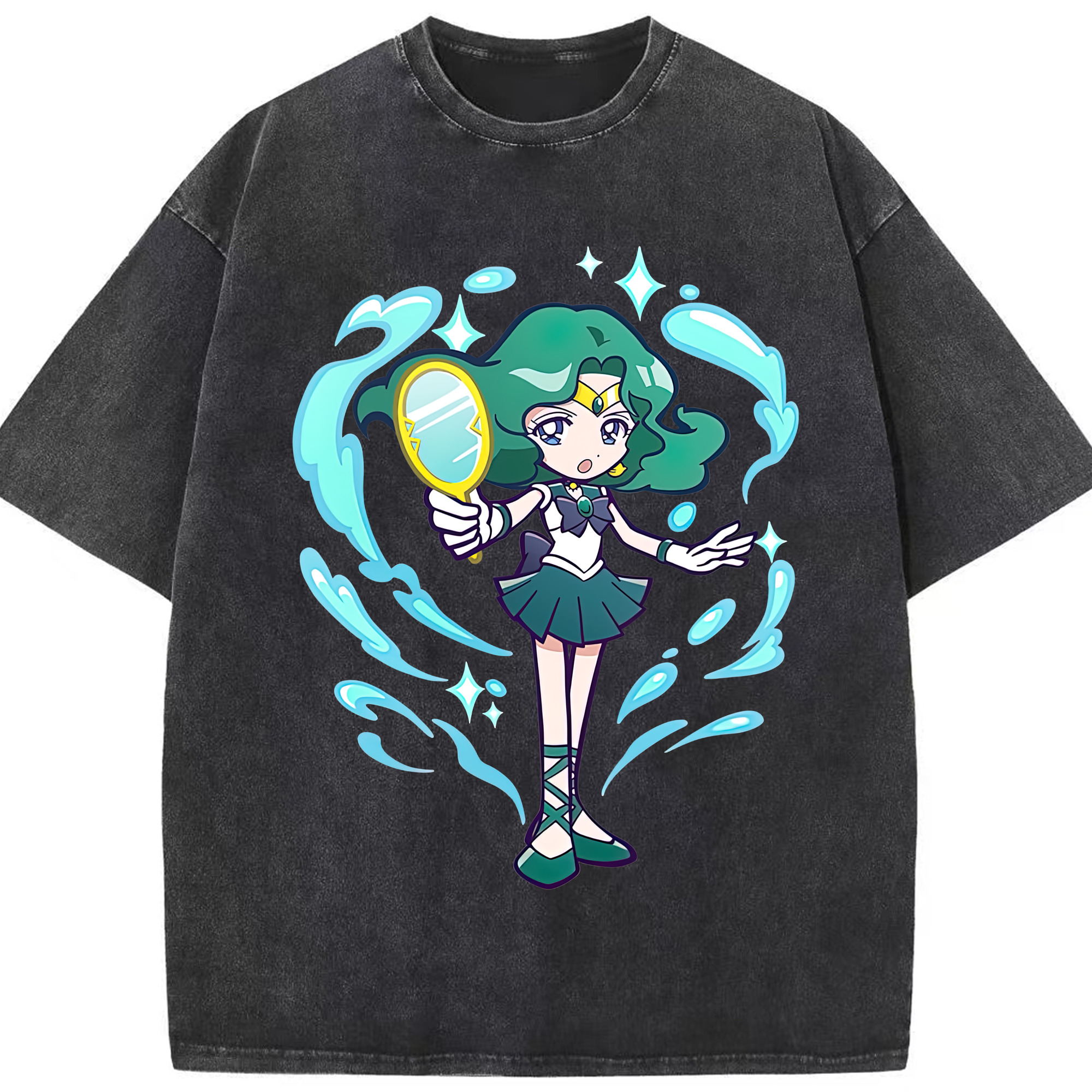 （画像用） 美少女戦士セーラームーン 海王 みちる（かいおう みちる） Sailor Moon Kaiou Michiru 綿100% ヴィンテージ風 半袖Tシャツ（フロントプリント）