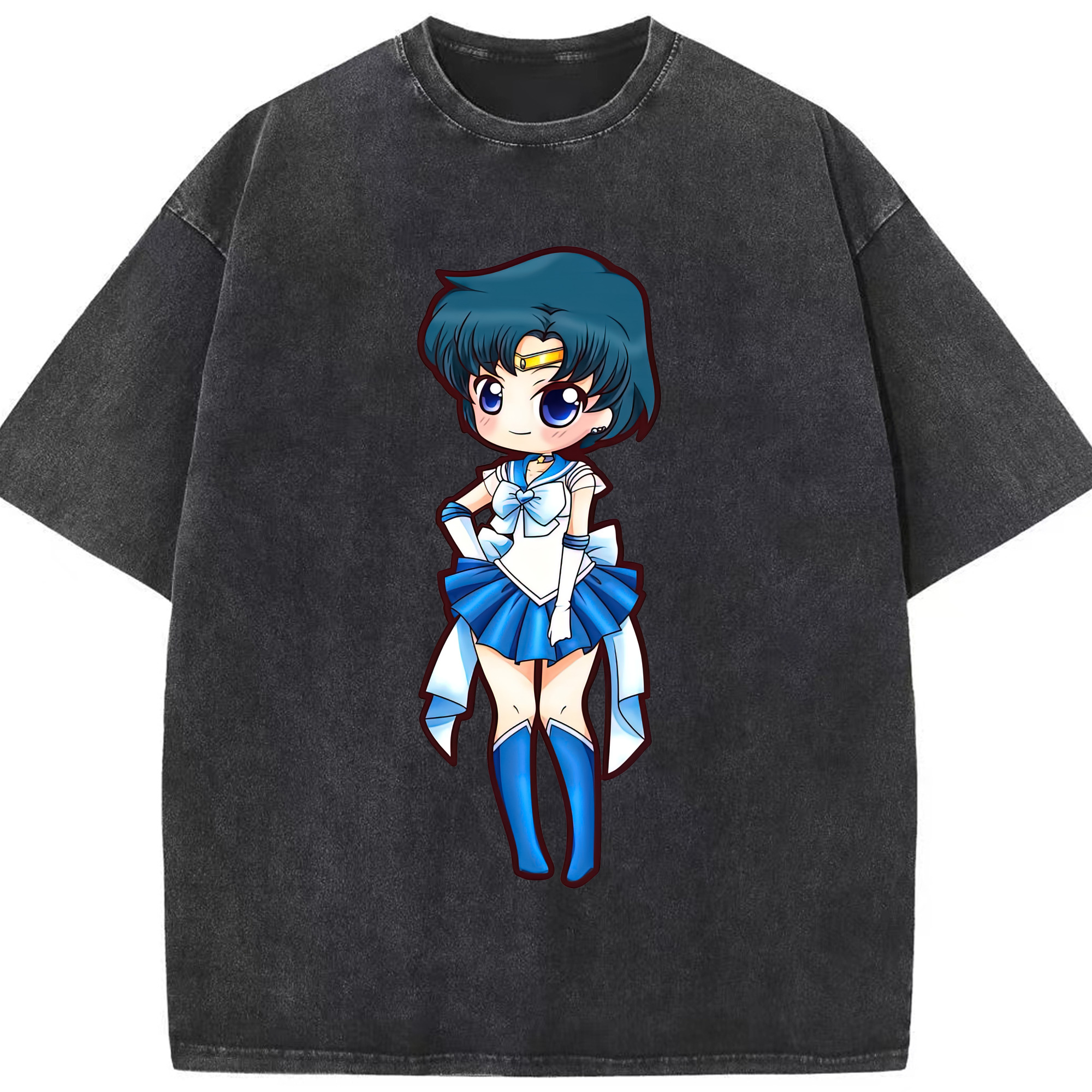 （画像用） 美少女戦士セーラームーン 水野 亜美 みずの あみ Sailor Moon Mizuno Ami 綿100% ヴィンテージ風 半袖Tシャツ（フロントプリント）