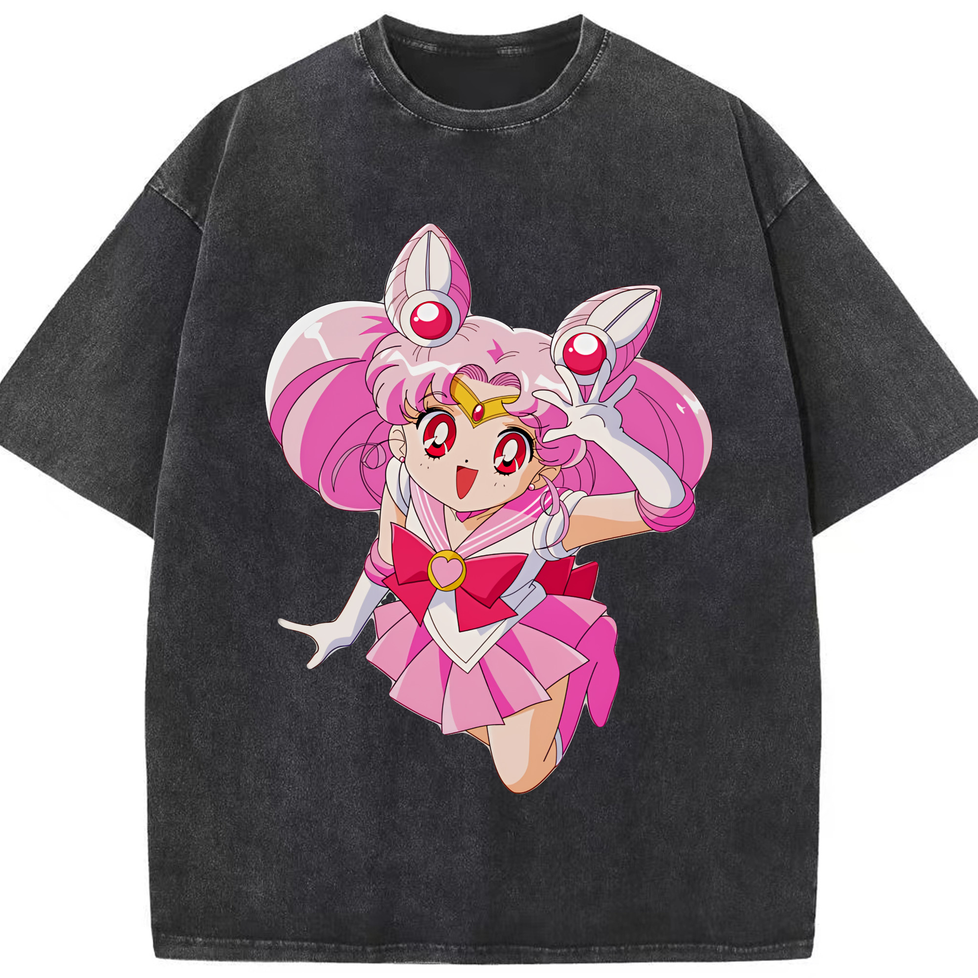 （画像用） 美少女戦士セーラームーン ちびうさ Sailor Moon Chibiusa Tsukino Usagi Small Lady Serenity 綿100% ヴィンテージ風 半袖Tシャツ（フロントプリント）