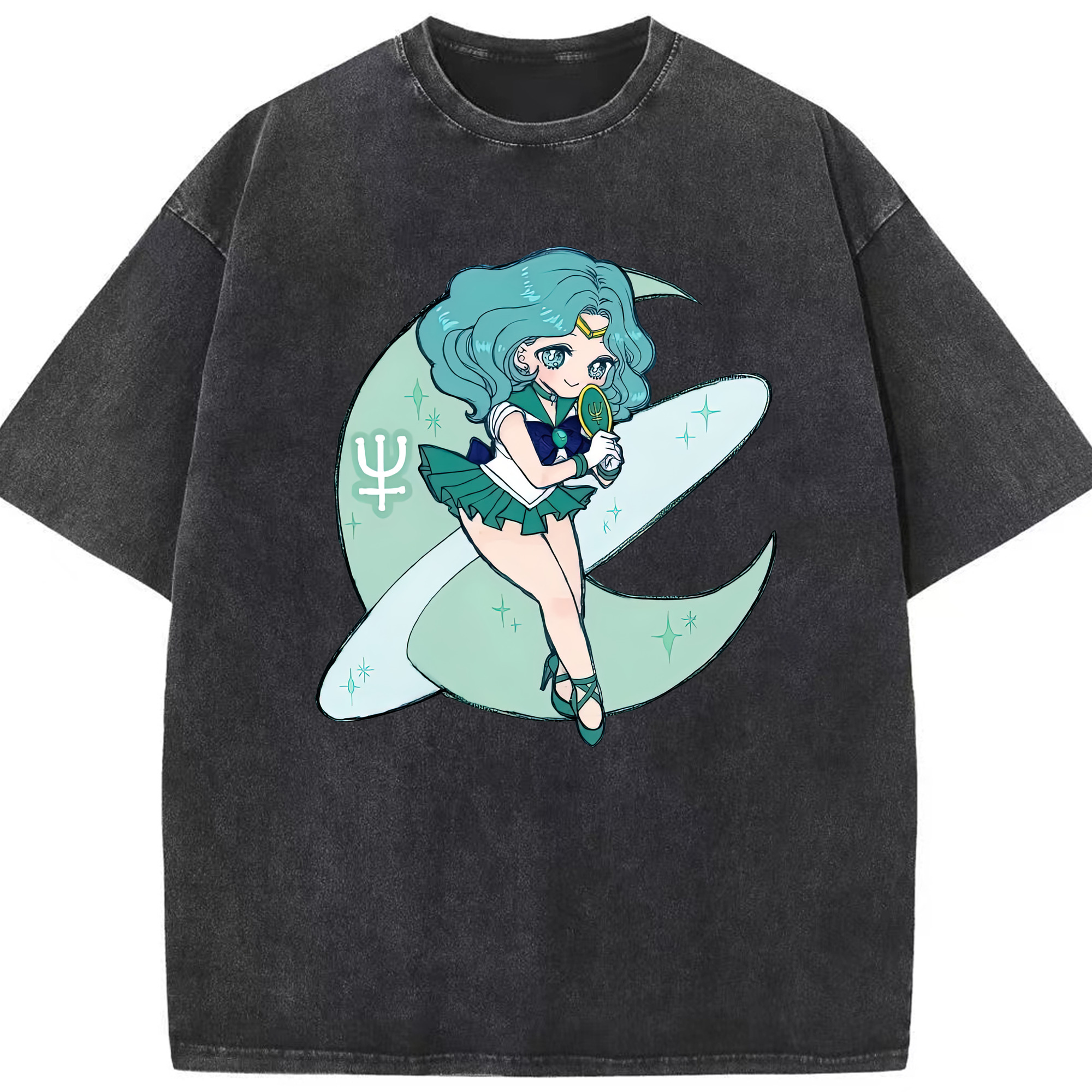 （画像用） 美少女戦士セーラームーン 海王 みちる（かいおう みちる） Sailor Moon Kaiou Michiru 綿100% ヴィンテージ風 半袖Tシャツ（フロントプリント）