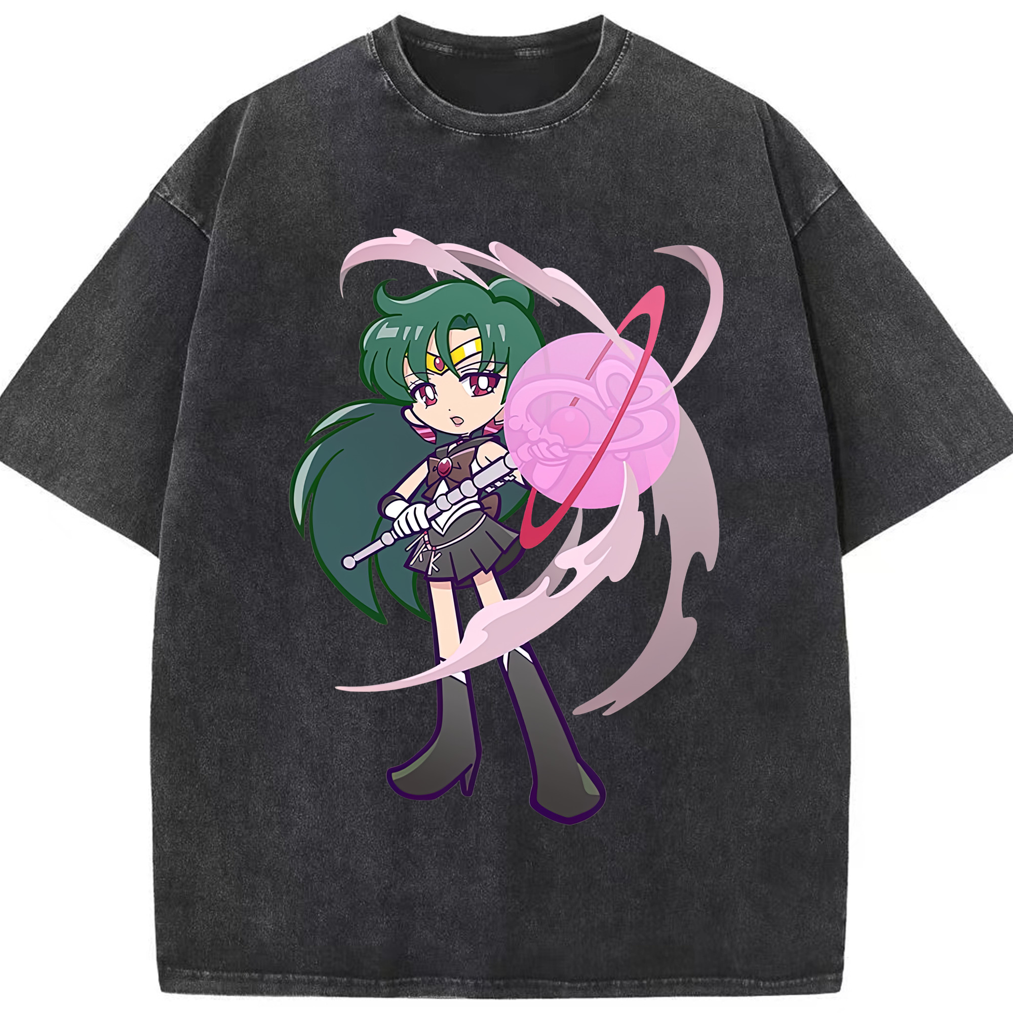 （画像用） 美少女戦士セーラームーン 冥王せつな Sailor Moon Meiou Setsuna 綿100% ヴィンテージ風 半袖Tシャツ（フロントプリント）