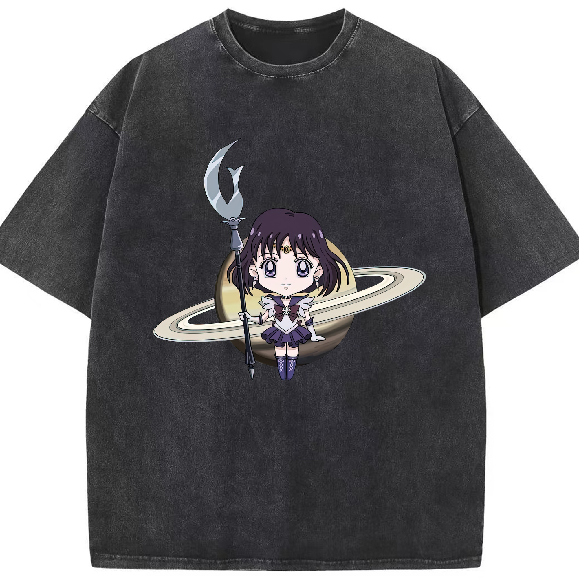 （画像用） 美少女戦士セーラームーン 土萠ほたる Sailor Moon Tomoe Hotaru （セーラーサターン；Sailor Saturn） 綿100% ヴィンテージ風 半袖Tシャツ（フロントプリント）