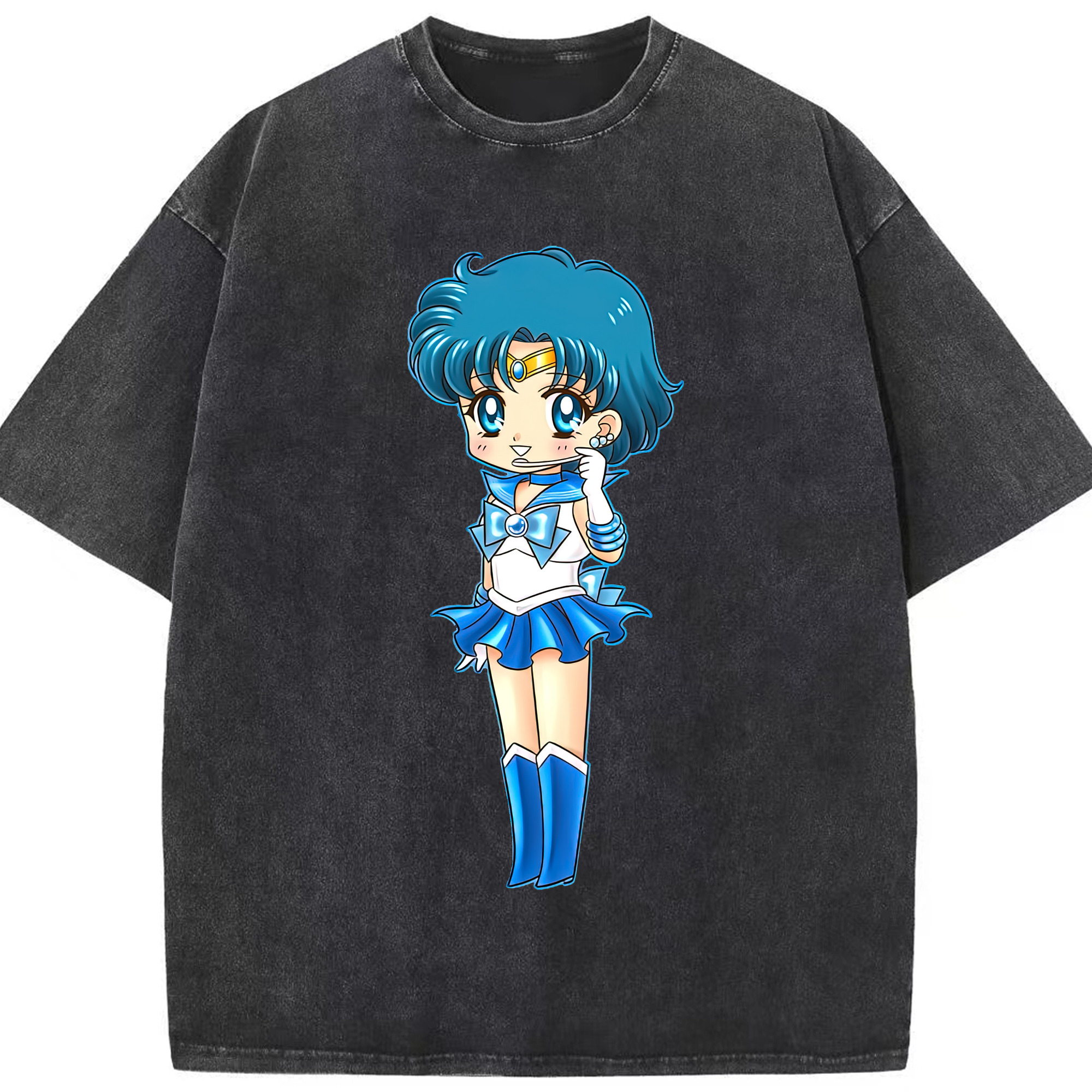 （画像用） 美少女戦士セーラームーン 水野 亜美 みずの あみ Sailor Moon Mizuno Ami 綿100% ヴィンテージ風 半袖Tシャツ（フロントプリント）