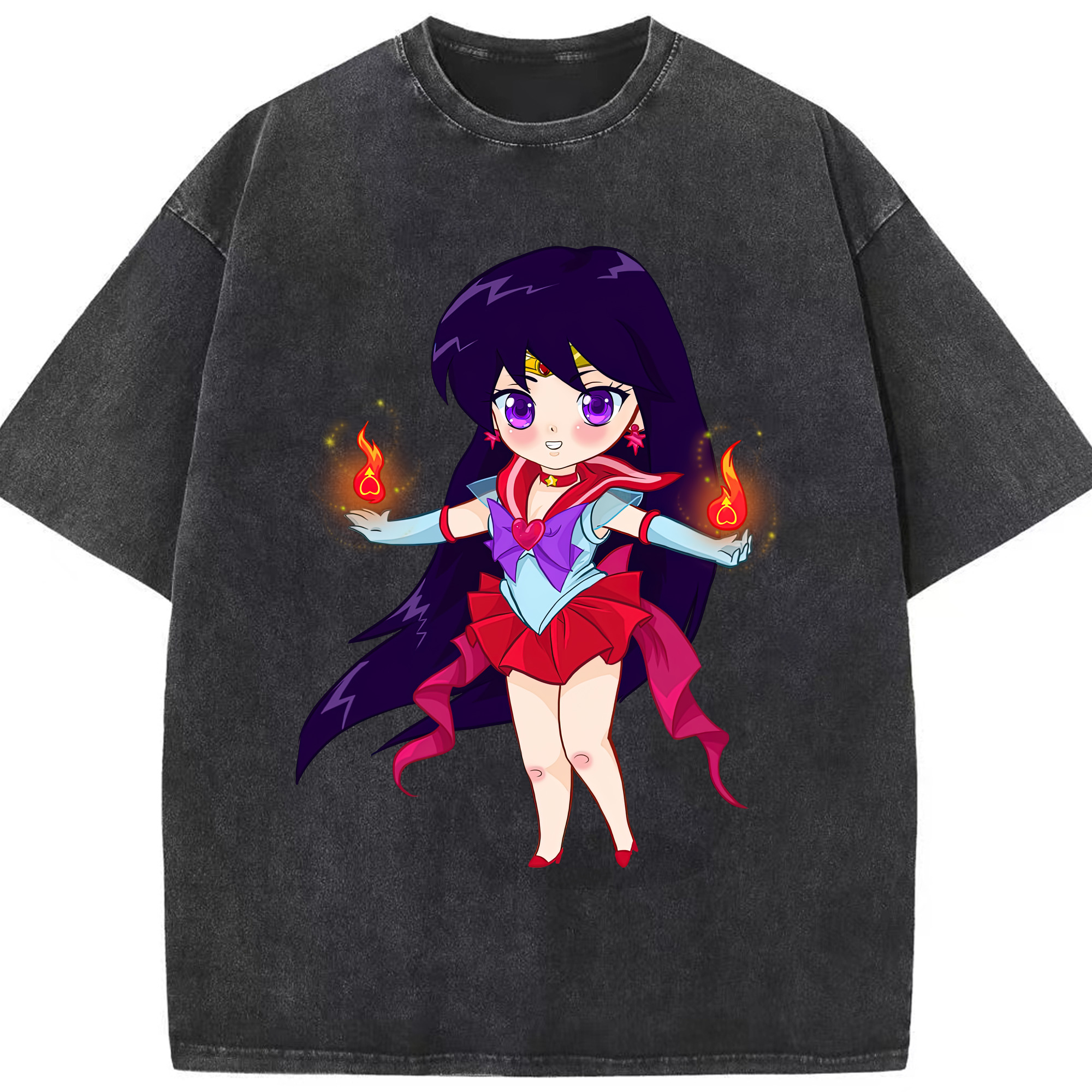 （画像用） 美少女戦士セーラームーン 火野レイ ひの レイ Sailor Moon Hino Rei （セーラーマーズ,Sailor Mars） 綿100% ヴィンテージ風 半袖Tシャツ（フロントプリント）