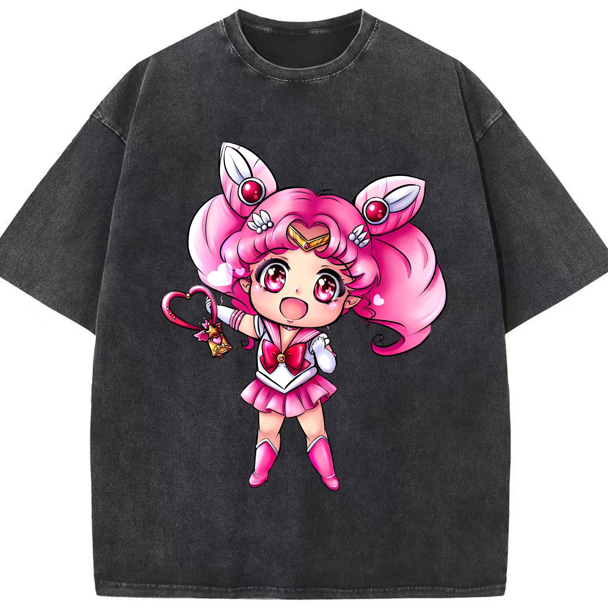 （画像用） 美少女戦士セーラームーン ちびうさ Sailor Moon Chibiusa Tsukino Usagi Small Lady Serenity 綿100% ヴィンテージ風 半袖Tシャツ（フロントプリント）
