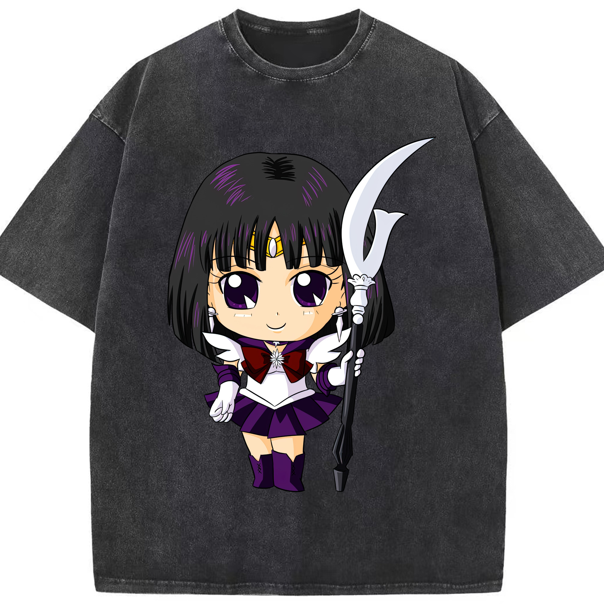 （画像用） 美少女戦士セーラームーン 土萠ほたる Sailor Moon Tomoe Hotaru （セーラーサターン；Sailor Saturn） 綿100% ヴィンテージ風 半袖Tシャツ（フロントプリント）