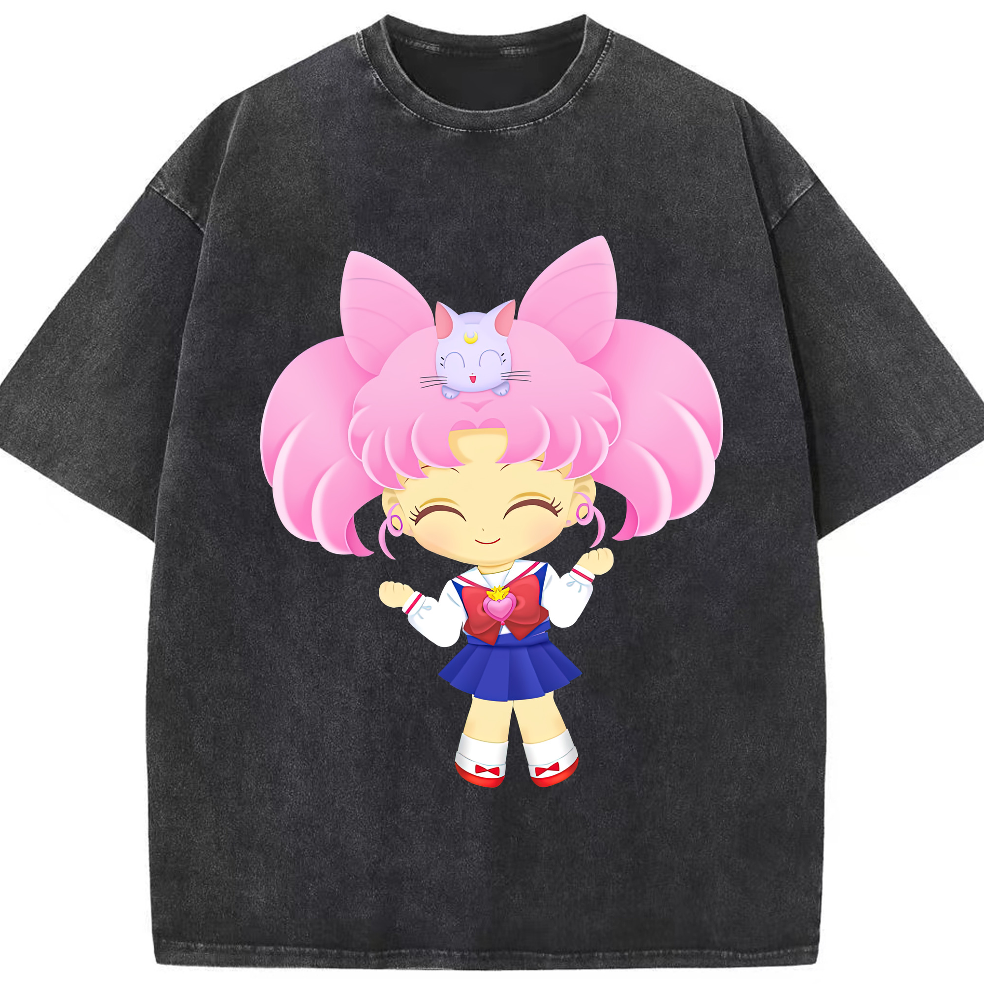 （画像用） 美少女戦士セーラームーン ちびうさ Sailor Moon Chibiusa Tsukino Usagi Small Lady Serenity 綿100% ヴィンテージ風 半袖Tシャツ（フロントプリント）
