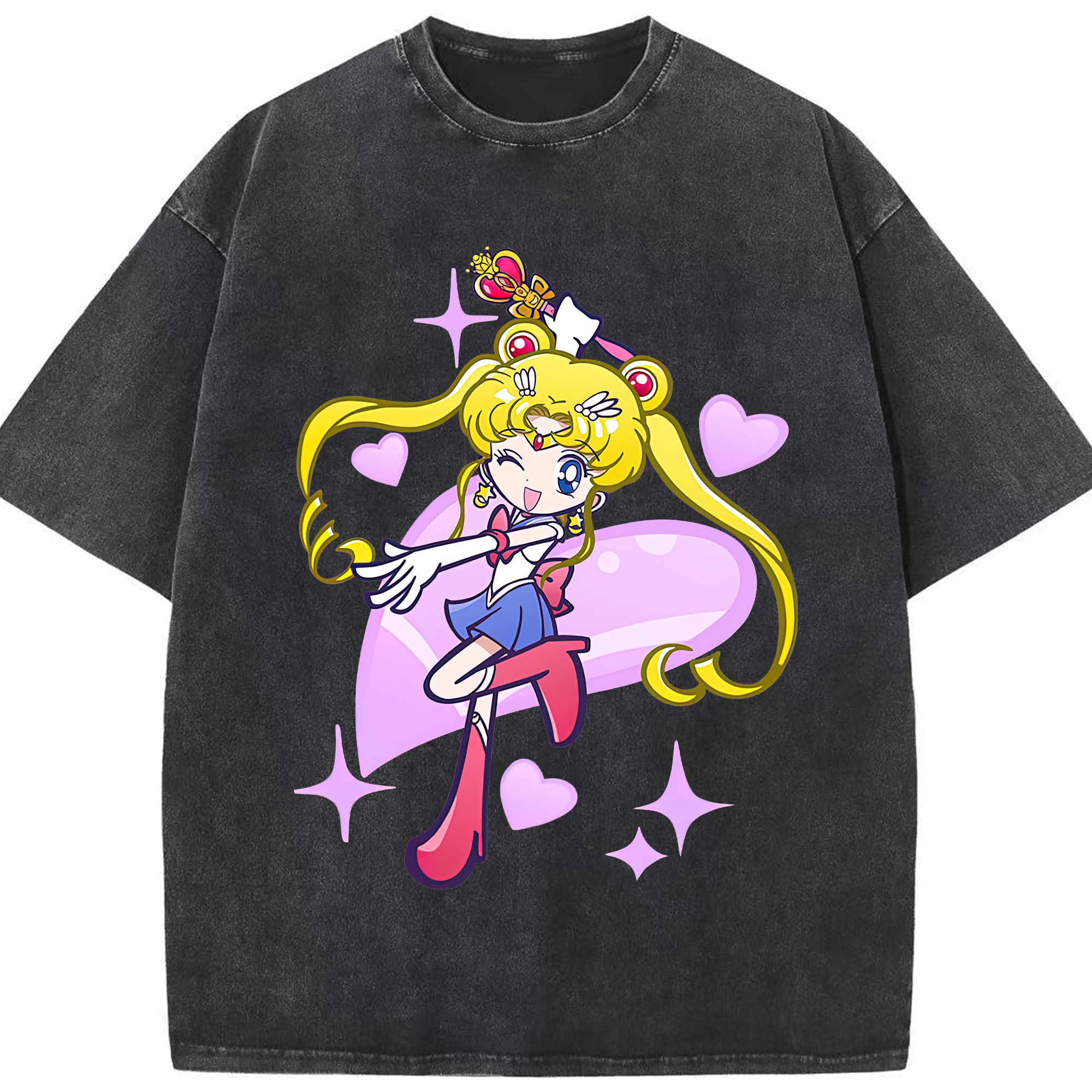 （画像用） 美少女戦士セーラームーン 月野 うさぎ つきの うさぎ Sailor Moon Tsukino Usagi 綿100% ヴィンテージ風 半袖Tシャツ（フロントプリント）