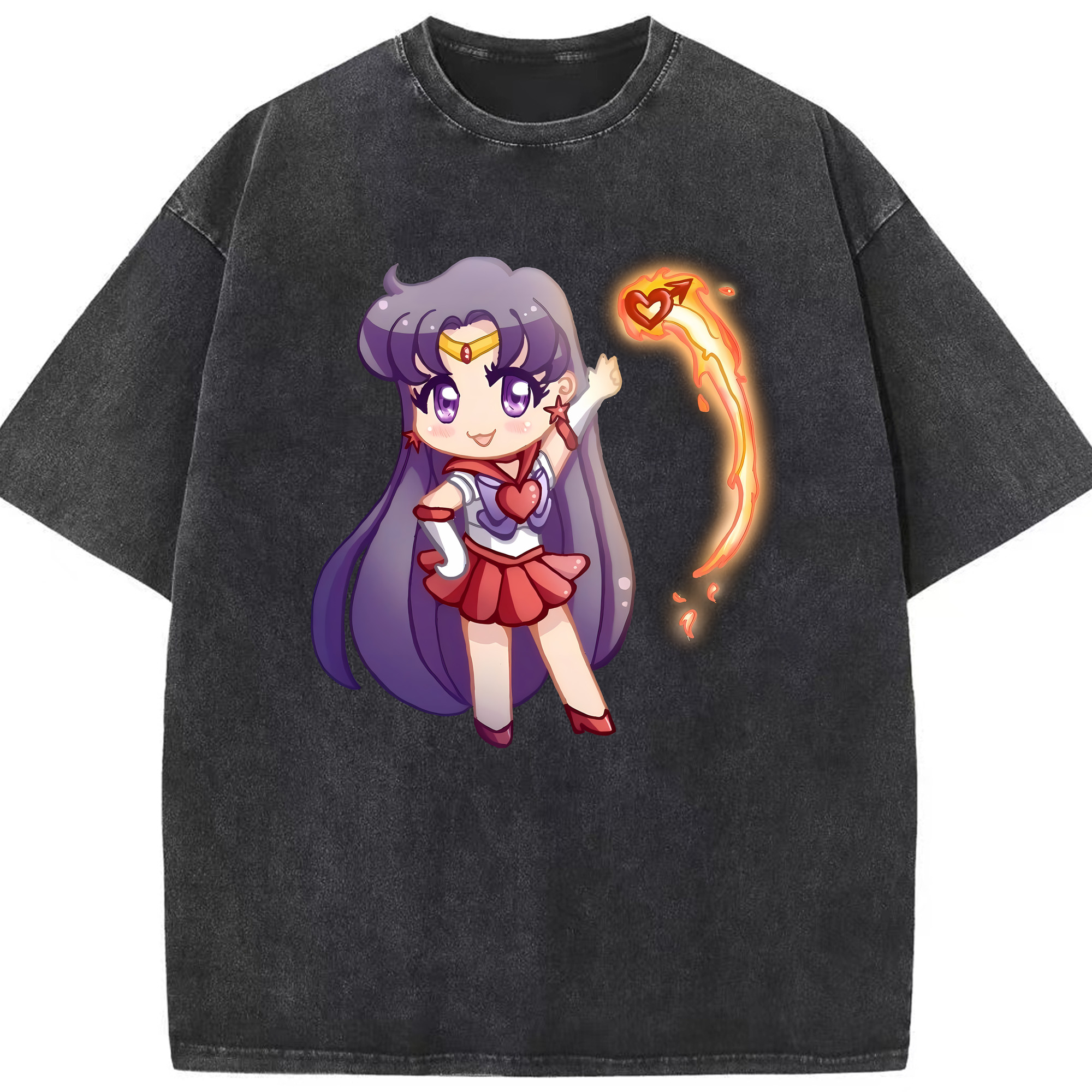 （画像用） 美少女戦士セーラームーン 火野レイ ひの レイ Sailor Moon Hino Rei （セーラーマーズ,Sailor Mars） 綿100% ヴィンテージ風 半袖Tシャツ（フロントプリント）