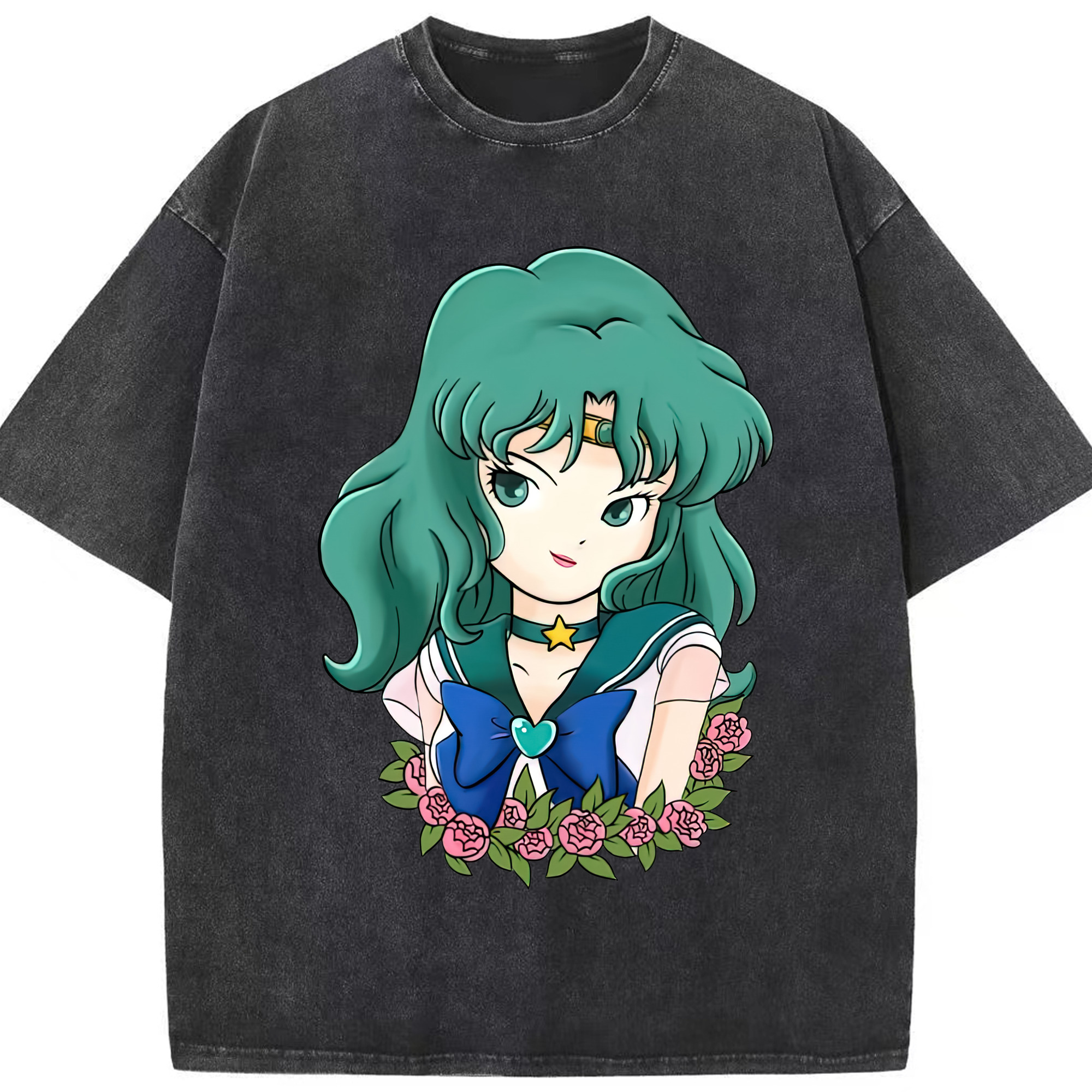 （画像用） 美少女戦士セーラームーン 海王 みちる（かいおう みちる） Sailor Moon Kaiou Michiru 綿100% ヴィンテージ風 半袖Tシャツ（フロントプリント）