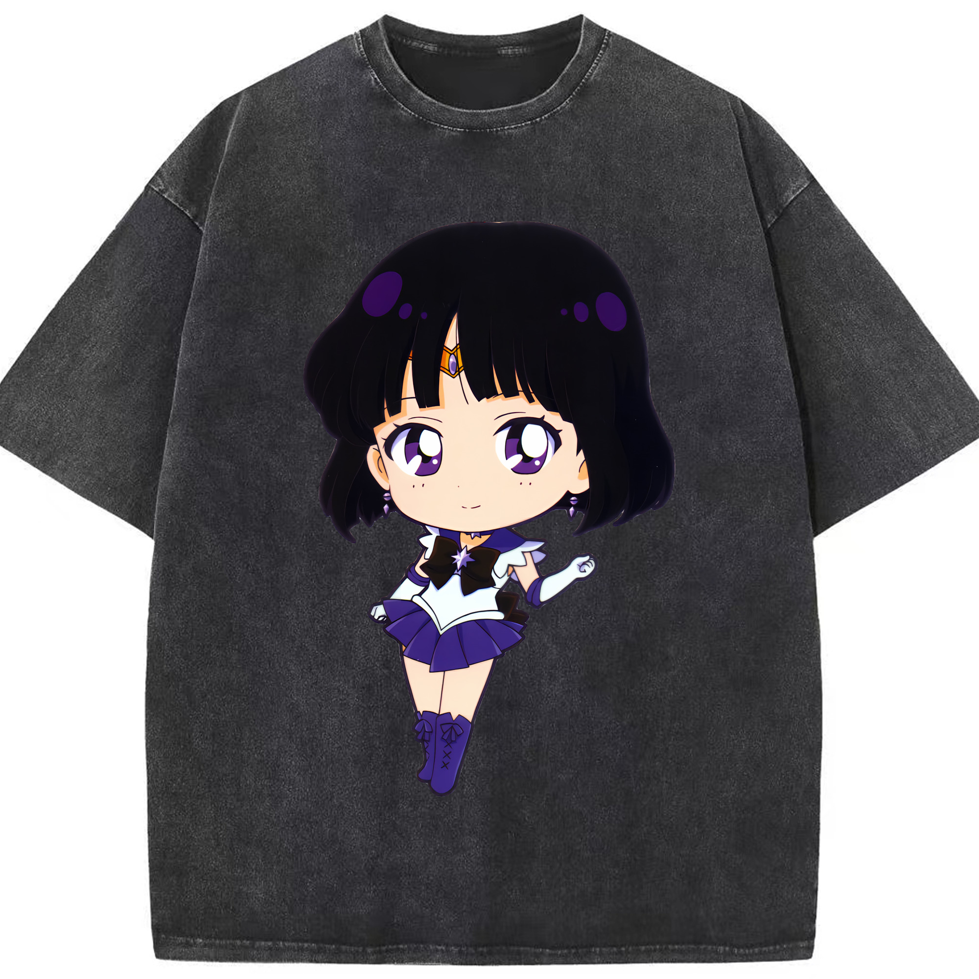 （画像用） 美少女戦士セーラームーン 土萠ほたる Sailor Moon Tomoe Hotaru （セーラーサターン；Sailor Saturn） 綿100% ヴィンテージ風 半袖Tシャツ（フロントプリント）