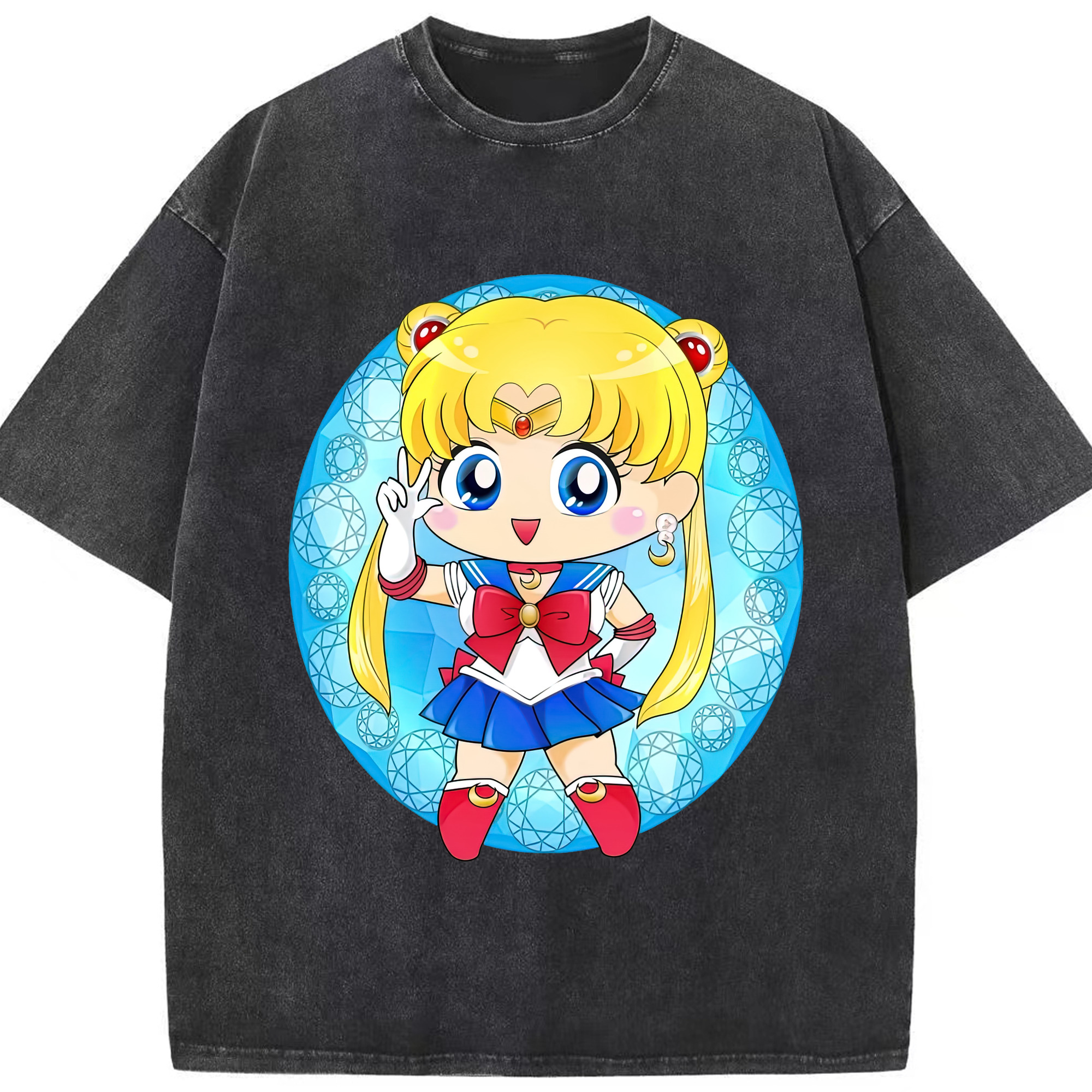 （画像用） 美少女戦士セーラームーン 月野 うさぎ つきの うさぎ Sailor Moon Tsukino Usagi 綿100% ヴィンテージ風 半袖Tシャツ（フロントプリント）