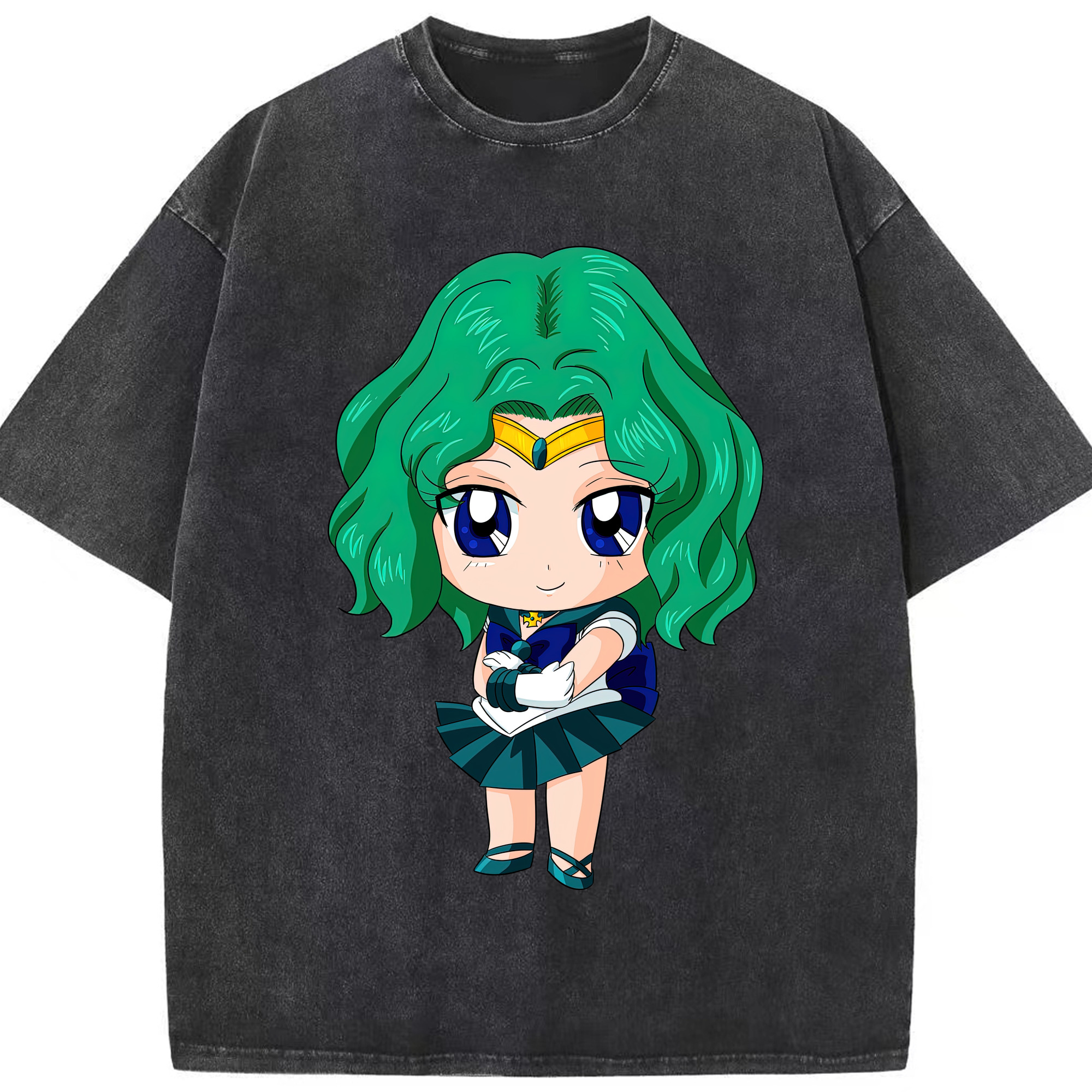 （画像用） 美少女戦士セーラームーン 海王 みちる（かいおう みちる） Sailor Moon Kaiou Michiru 綿100% ヴィンテージ風 半袖Tシャツ（フロントプリント）