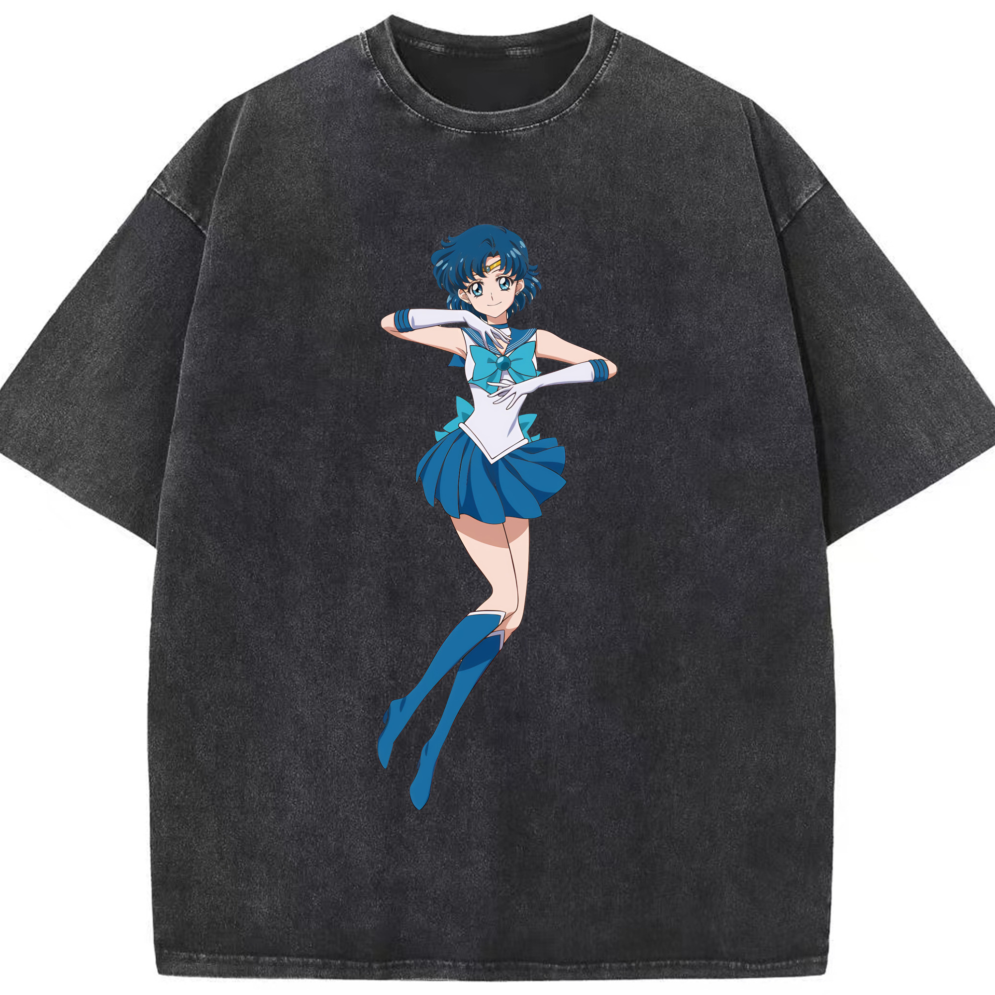 （画像用） 美少女戦士セーラームーン 水野 亜美 みずの あみ Sailor Moon Mizuno Ami 綿100% ヴィンテージ風 半袖Tシャツ（フロントプリント）