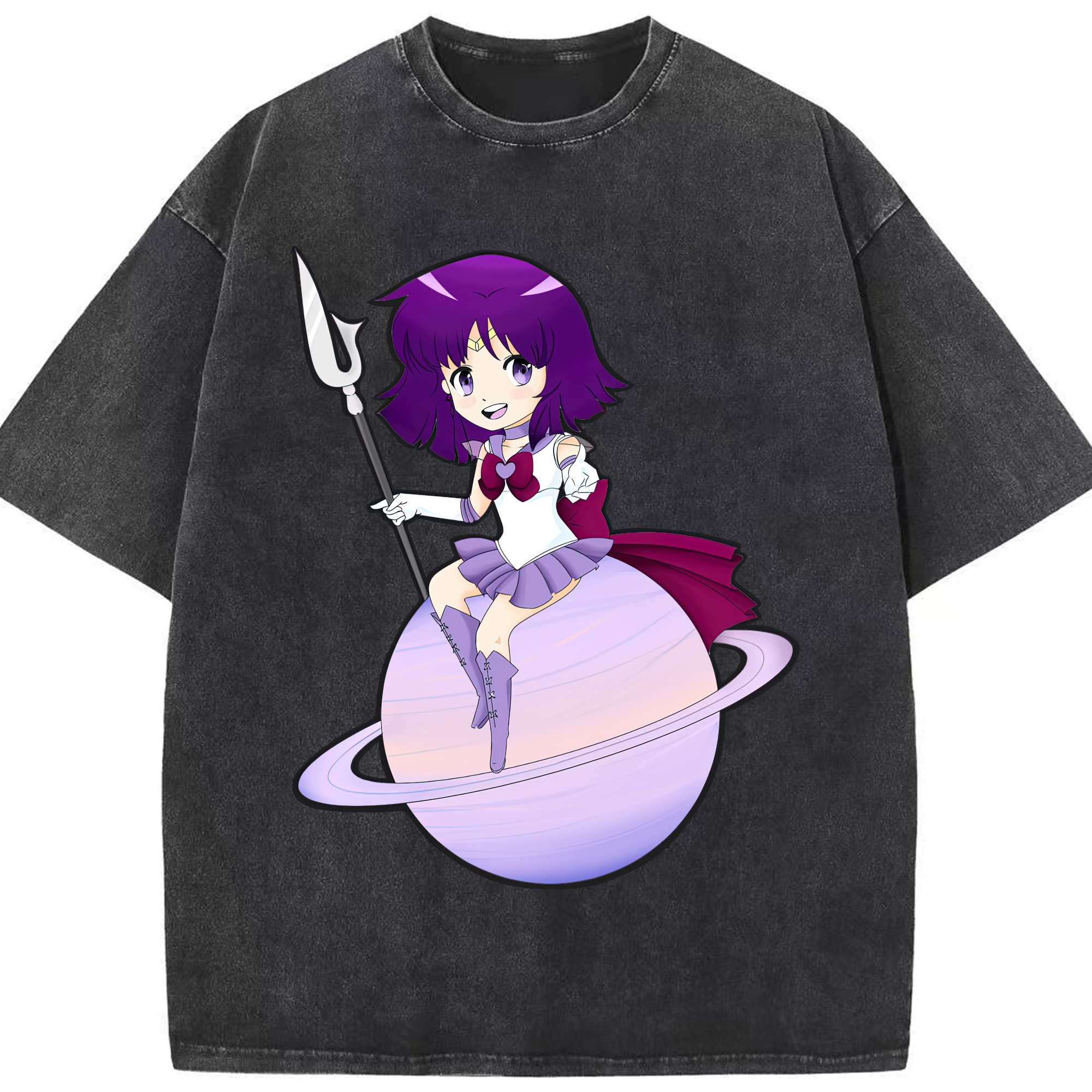 （画像用） 美少女戦士セーラームーン 土萠ほたる Sailor Moon Tomoe Hotaru （セーラーサターン；Sailor Saturn） 綿100% ヴィンテージ風 半袖Tシャツ（フロントプリント）