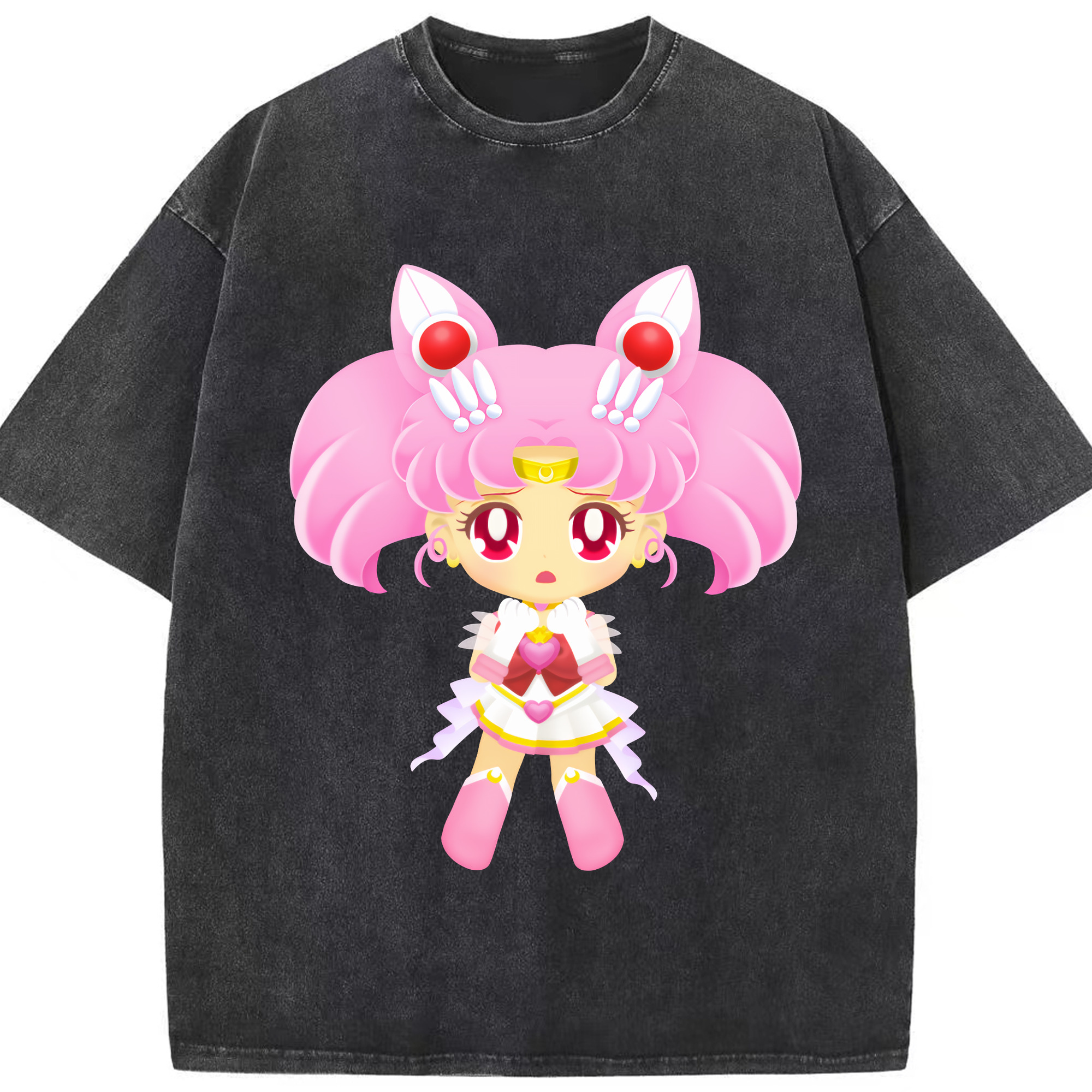 （画像用） 美少女戦士セーラームーン ちびうさ Sailor Moon Chibiusa Tsukino Usagi Small Lady Serenity 綿100% ヴィンテージ風 半袖Tシャツ（フロントプリント）