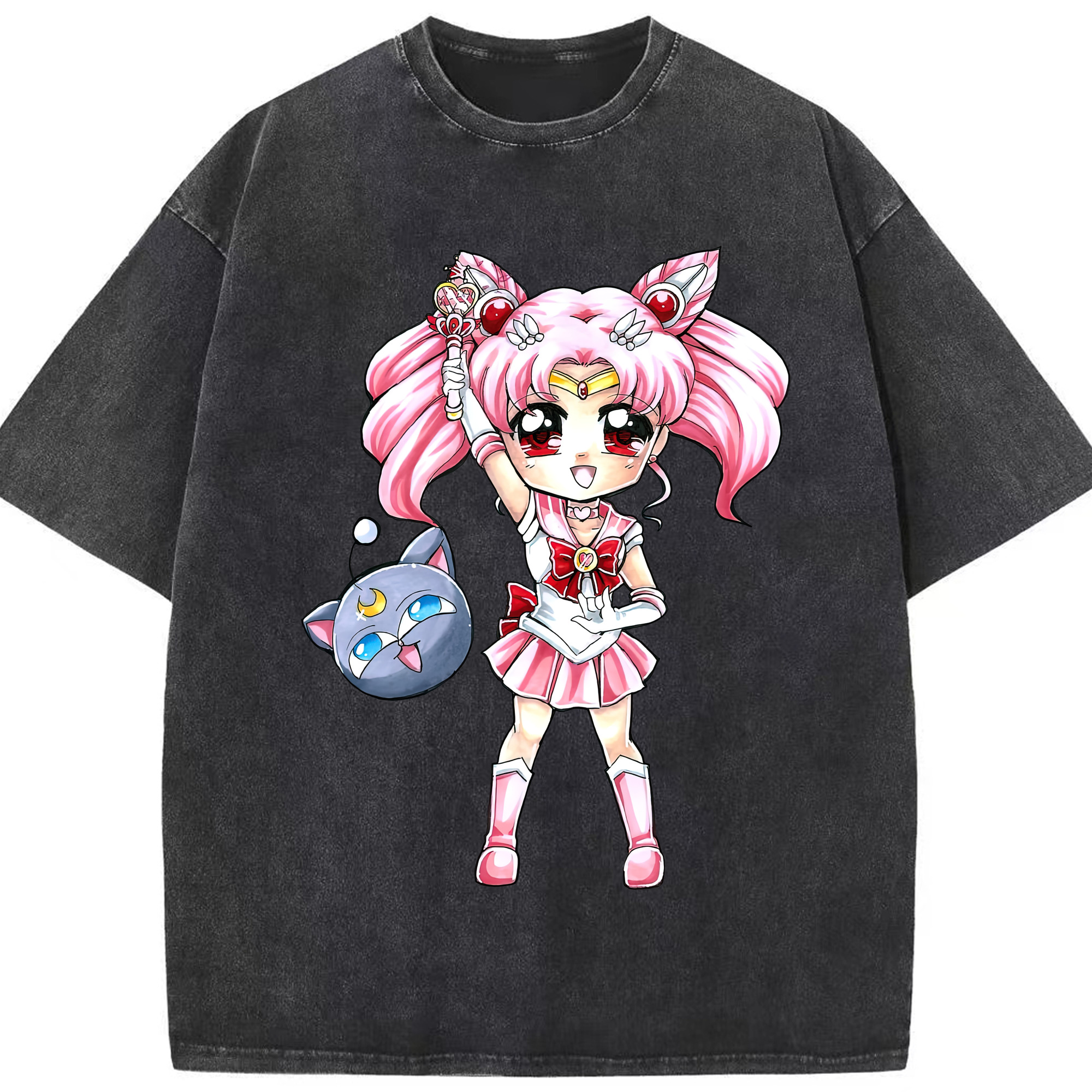 （画像用） 美少女戦士セーラームーン ちびうさ Sailor Moon Chibiusa Tsukino Usagi Small Lady Serenity 綿100% ヴィンテージ風 半袖Tシャツ（フロントプリント）