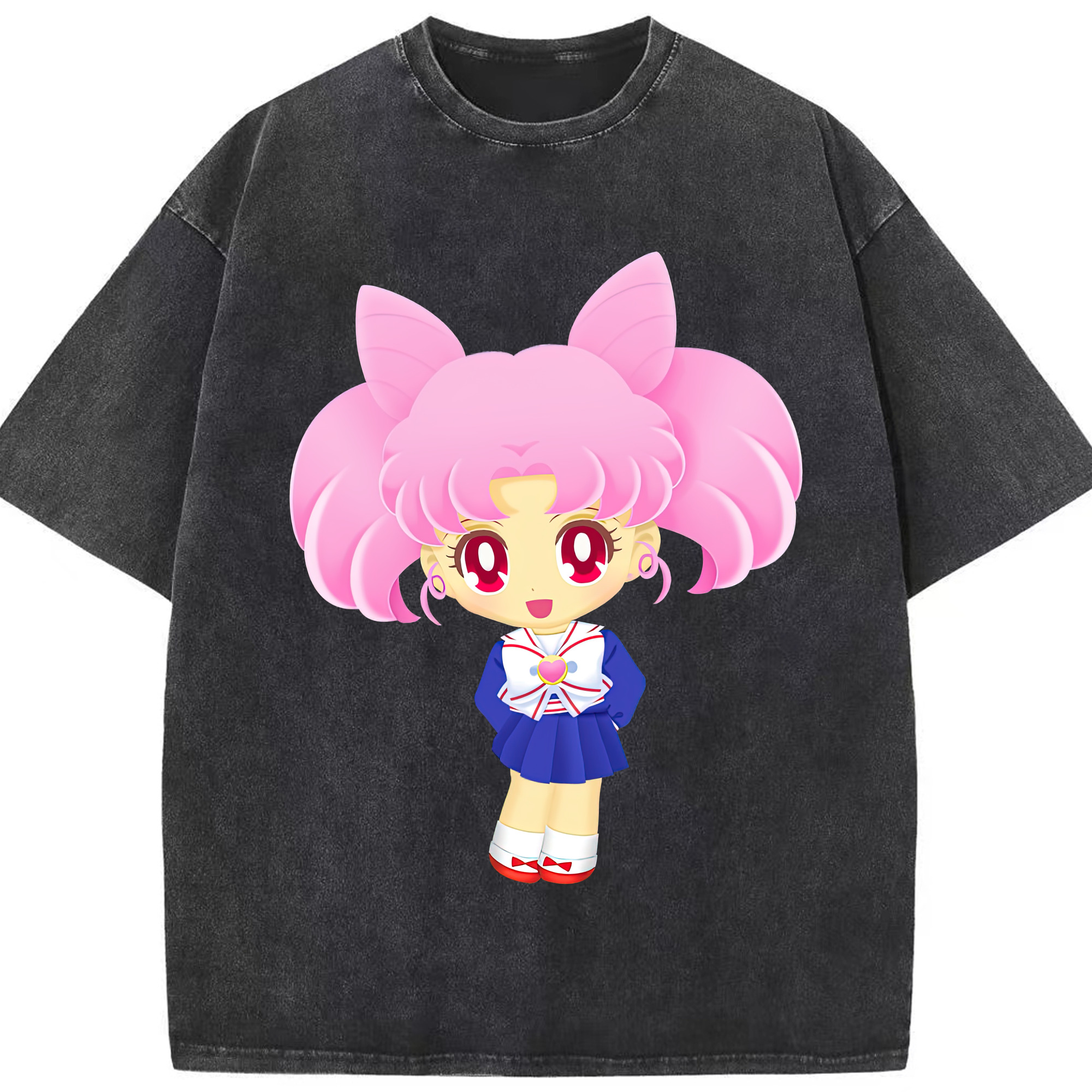 （画像用） 美少女戦士セーラームーン ちびうさ Sailor Moon Chibiusa Tsukino Usagi Small Lady Serenity 綿100% ヴィンテージ風 半袖Tシャツ（フロントプリント）