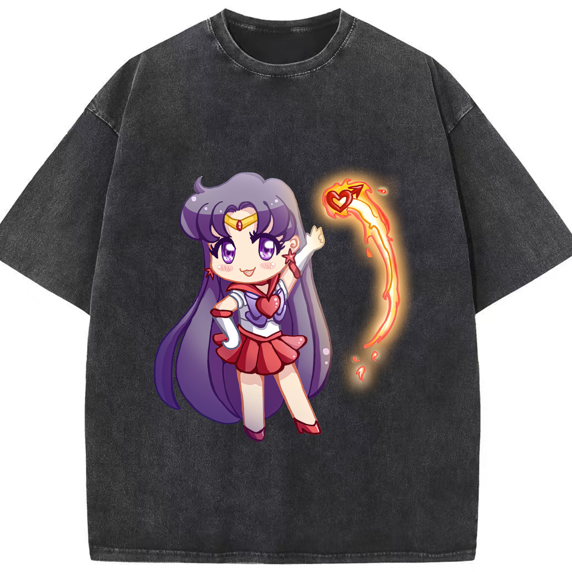 （画像用） 美少女戦士セーラームーン 火野レイ ひの レイ Sailor Moon Hino Rei （セーラーマーズ,Sailor Mars） 綿100% ヴィンテージ風 半袖Tシャツ（フロントプリント）