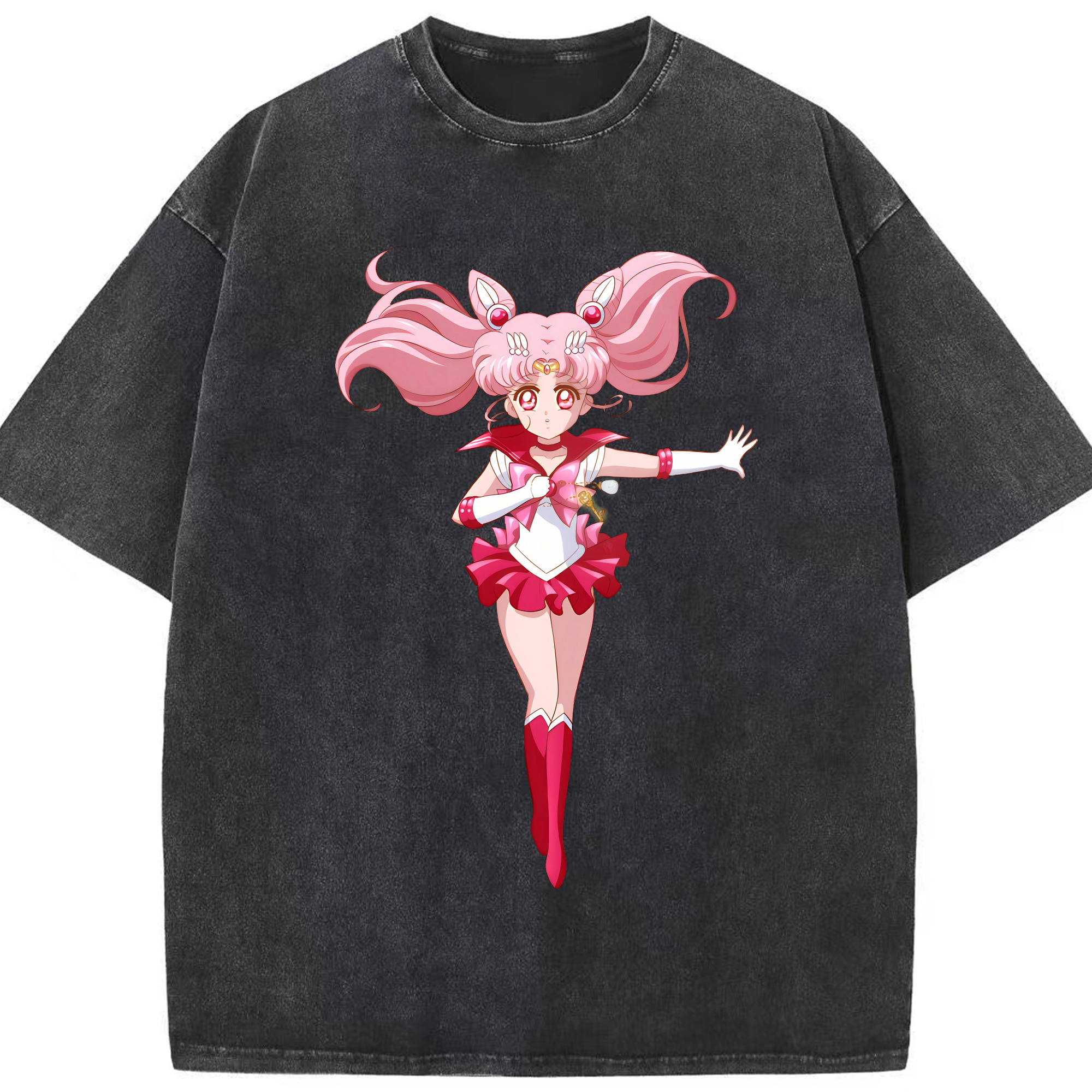 （画像用） 美少女戦士セーラームーン ちびうさ Sailor Moon Chibiusa Tsukino Usagi Small Lady Serenity 綿100% ヴィンテージ風 半袖Tシャツ（フロントプリント）