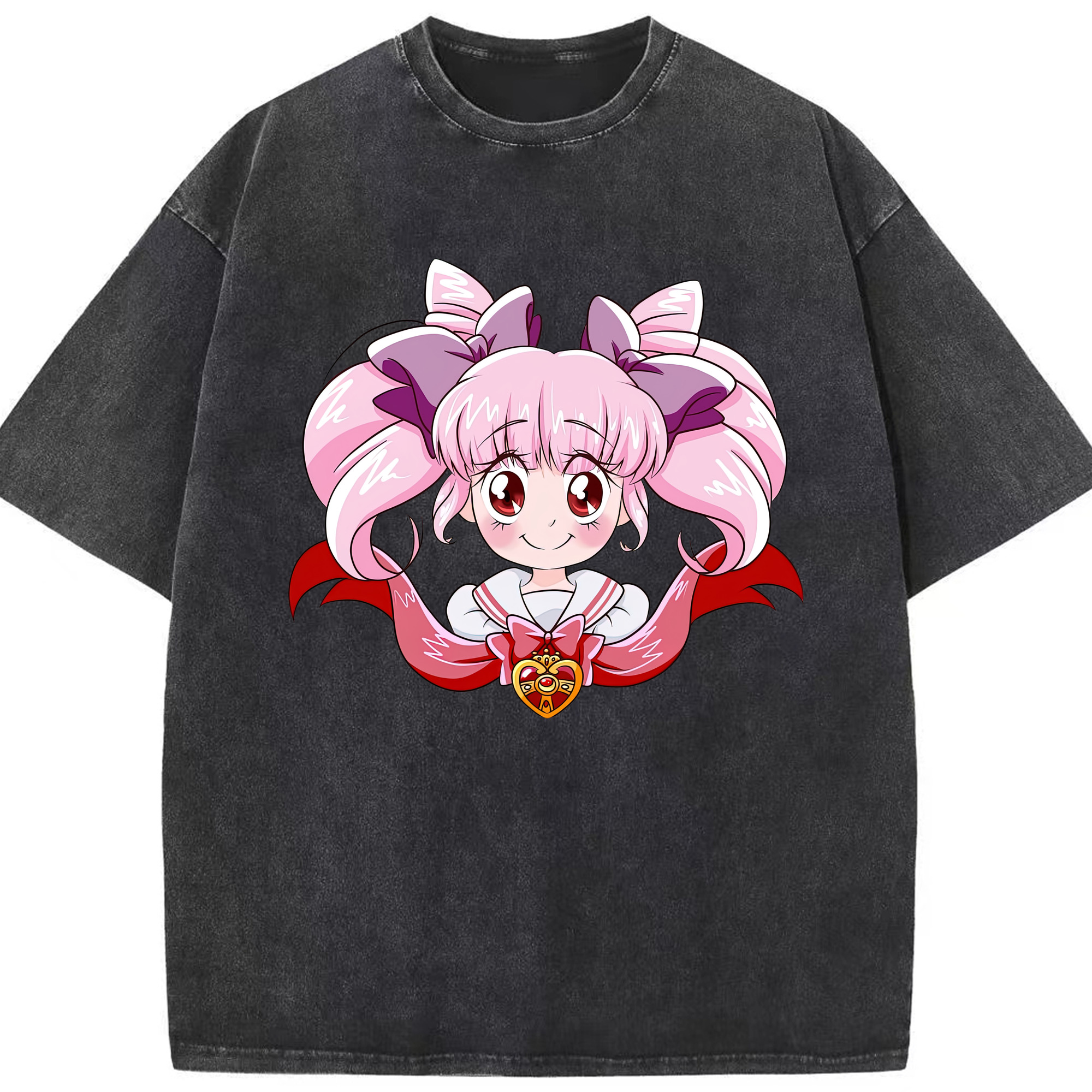 （画像用） 美少女戦士セーラームーン ちびうさ Sailor Moon Chibiusa Tsukino Usagi Small Lady Serenity 綿100% ヴィンテージ風 半袖Tシャツ（フロントプリント）