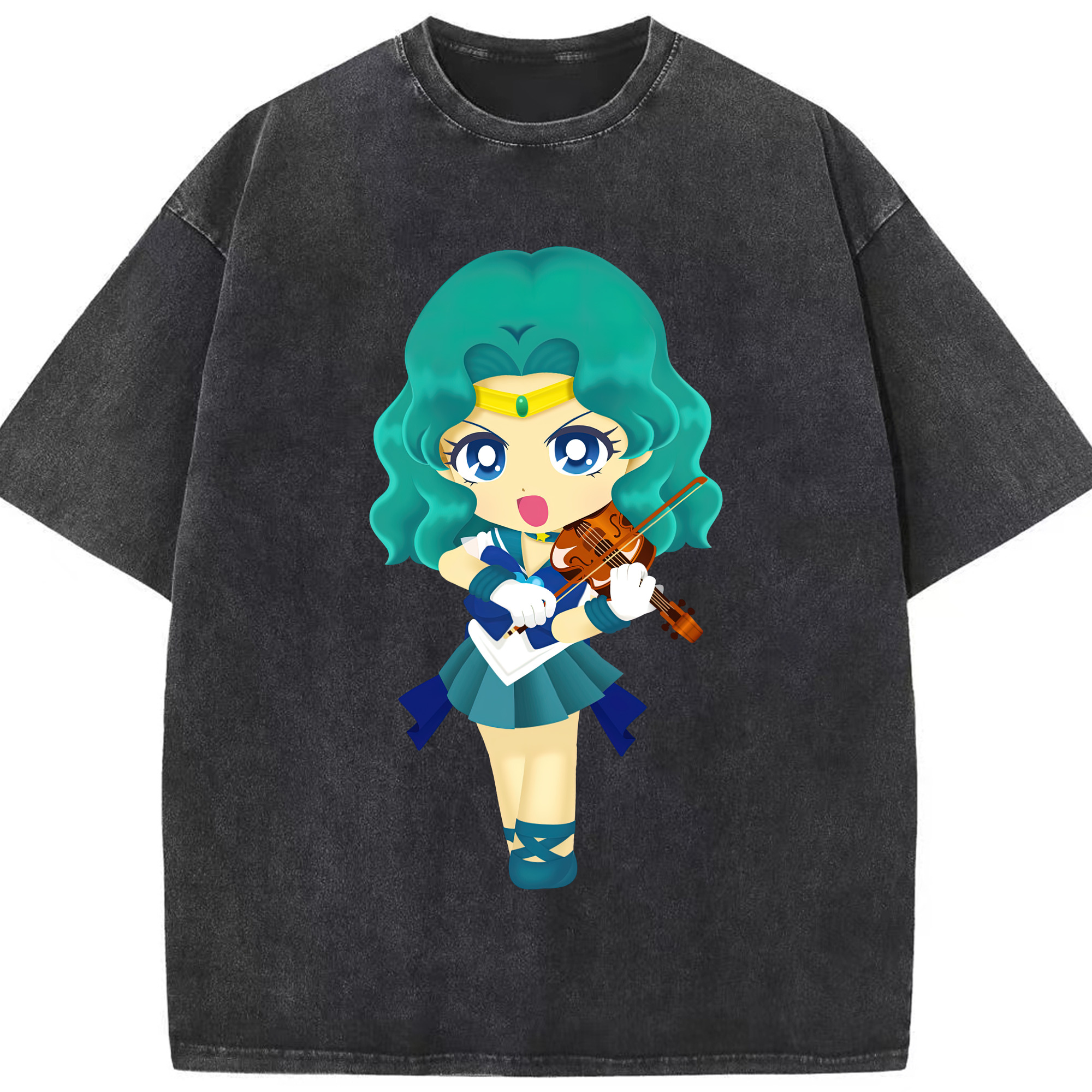 （画像用） 美少女戦士セーラームーン 海王 みちる（かいおう みちる） Sailor Moon Kaiou Michiru 綿100% ヴィンテージ風 半袖Tシャツ（フロントプリント）