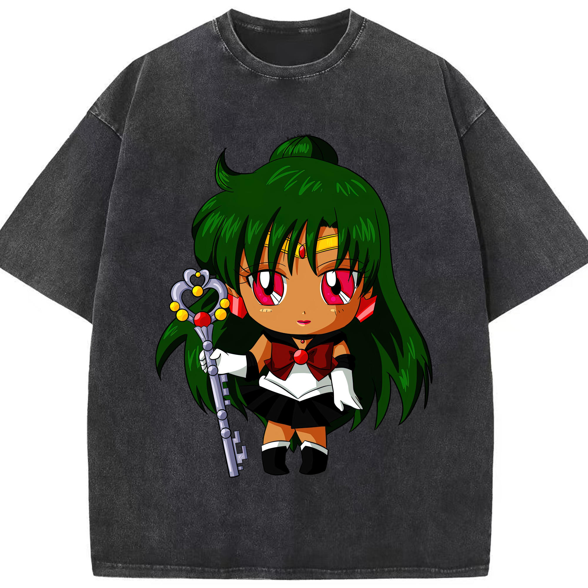 （画像用） 美少女戦士セーラームーン 冥王せつな Sailor Moon Meiou Setsuna 綿100% ヴィンテージ風 半袖Tシャツ（フロントプリント）