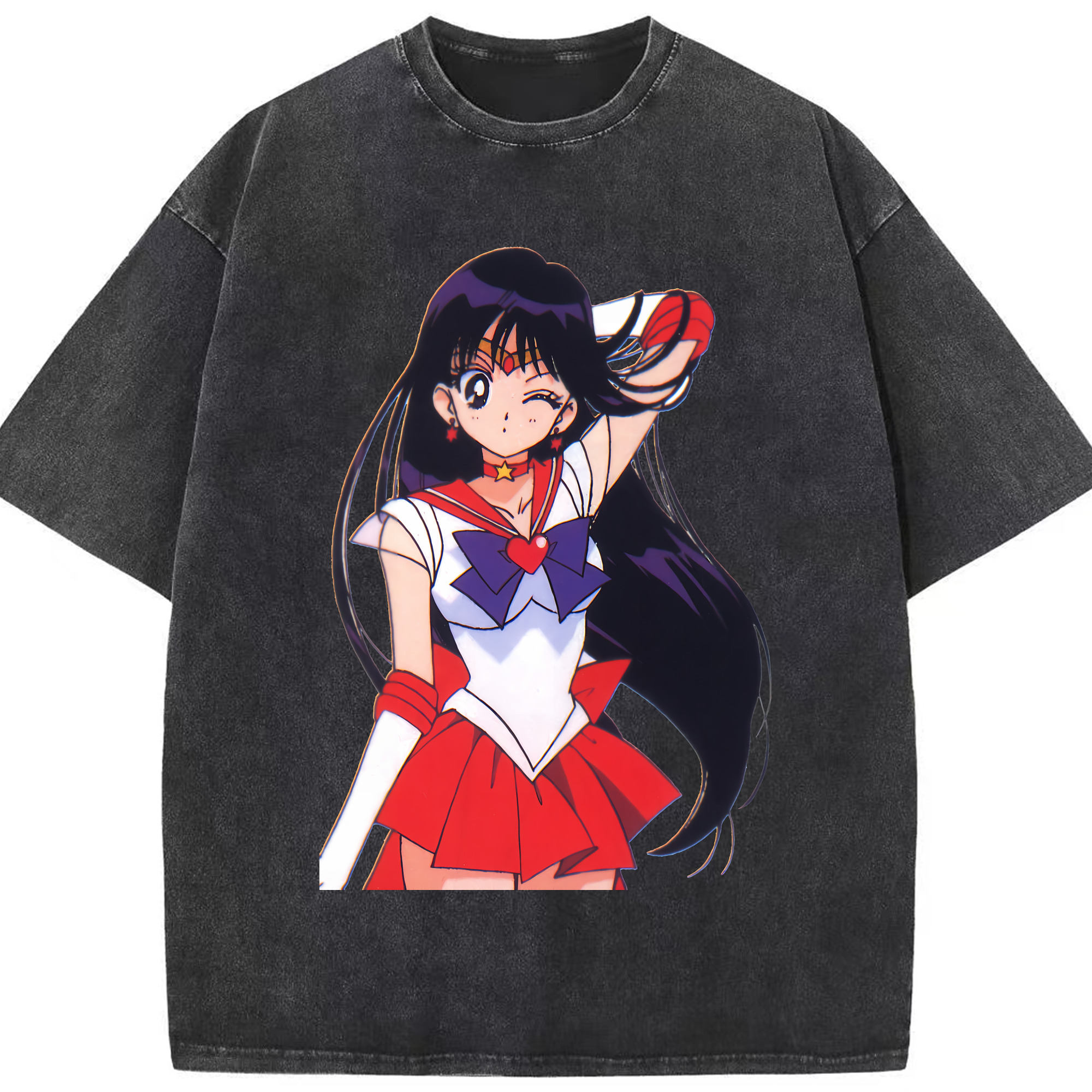 （画像用） 美少女戦士セーラームーン 火野レイ ひの レイ Sailor Moon Hino Rei （セーラーマーズ,Sailor Mars） 綿100% ヴィンテージ風 半袖Tシャツ（フロントプリント）