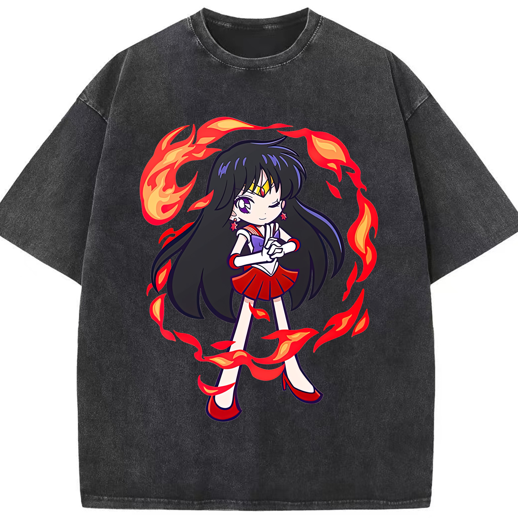 （画像用） 美少女戦士セーラームーン 火野レイ ひの レイ Sailor Moon Hino Rei （セーラーマーズ,Sailor Mars） 綿100% ヴィンテージ風 半袖Tシャツ（フロントプリント）