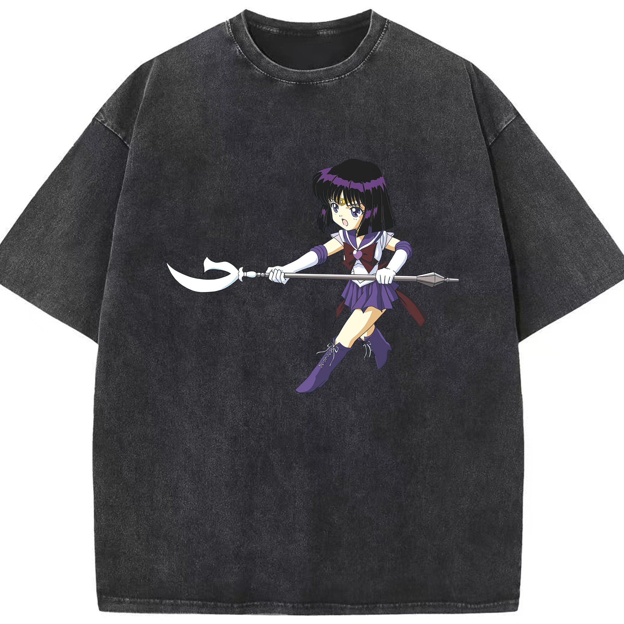 （画像用） 美少女戦士セーラームーン 土萠ほたる Sailor Moon Tomoe Hotaru （セーラーサターン；Sailor Saturn） 綿100% ヴィンテージ風 半袖Tシャツ（フロントプリント）