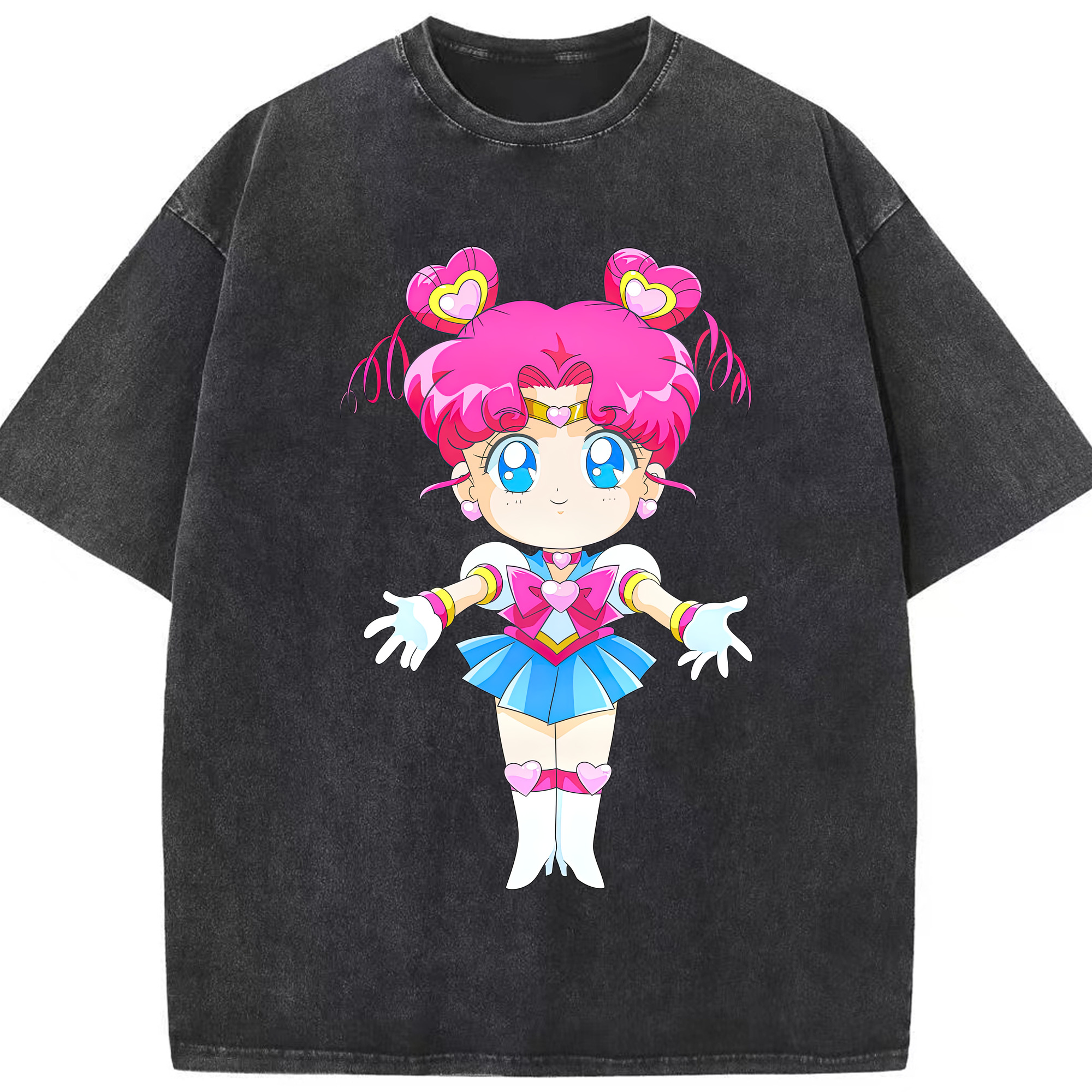 （画像用） 美少女戦士セーラームーン ちびうさ Sailor Moon Chibiusa Tsukino Usagi Small Lady Serenity 綿100% ヴィンテージ風 半袖Tシャツ（フロントプリント）