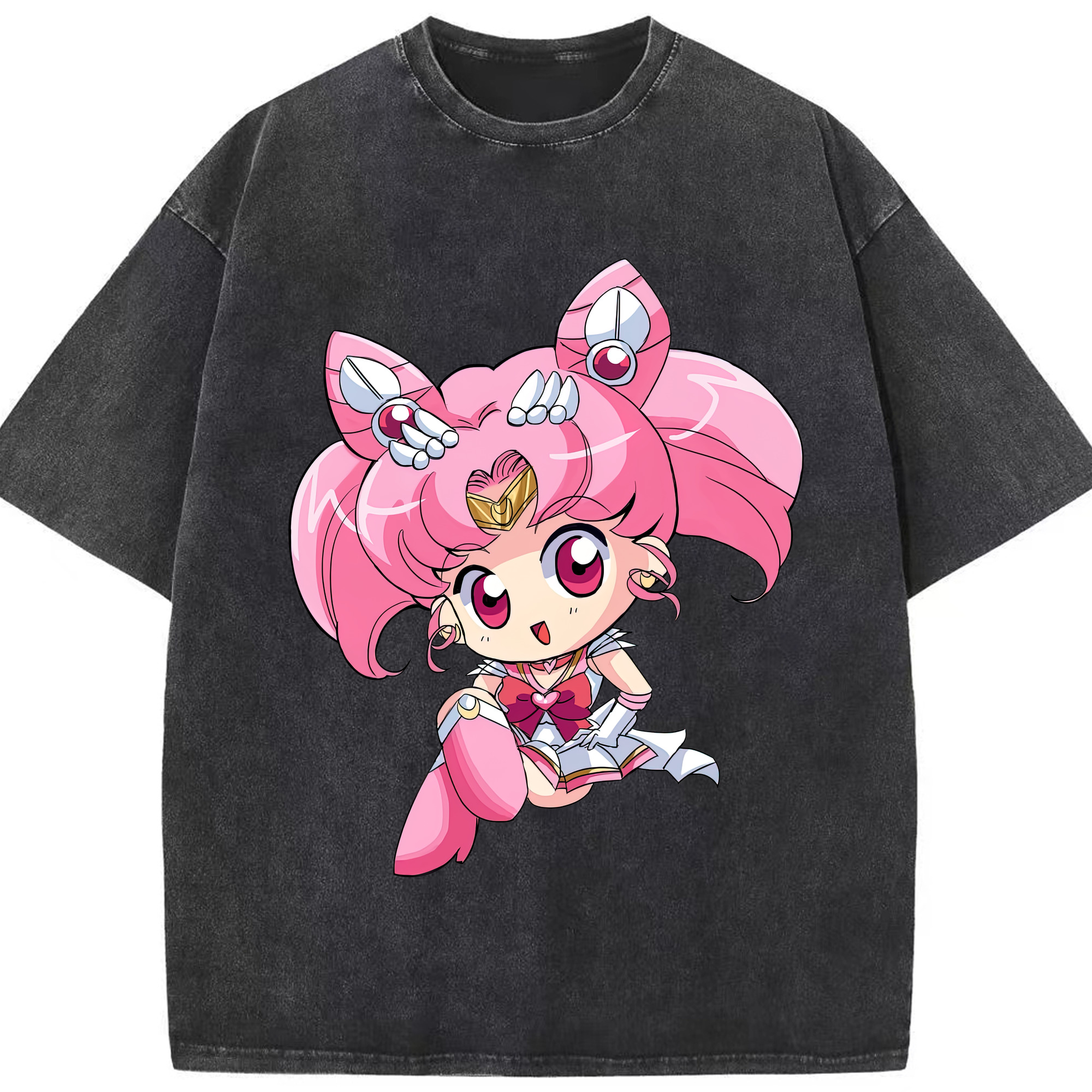 （画像用） 美少女戦士セーラームーン ちびうさ Sailor Moon Chibiusa Tsukino Usagi Small Lady Serenity 綿100% ヴィンテージ風 半袖Tシャツ（フロントプリント）
