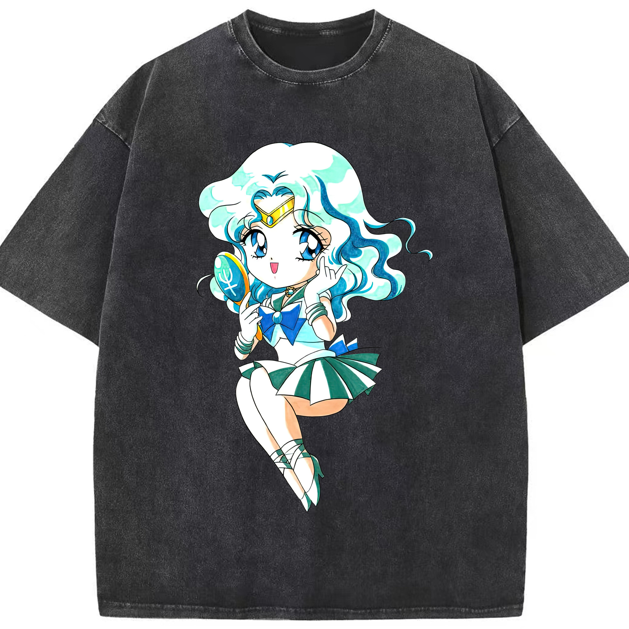 （画像用） 美少女戦士セーラームーン 海王 みちる（かいおう みちる） Sailor Moon Kaiou Michiru 綿100% ヴィンテージ風 半袖Tシャツ（フロントプリント）