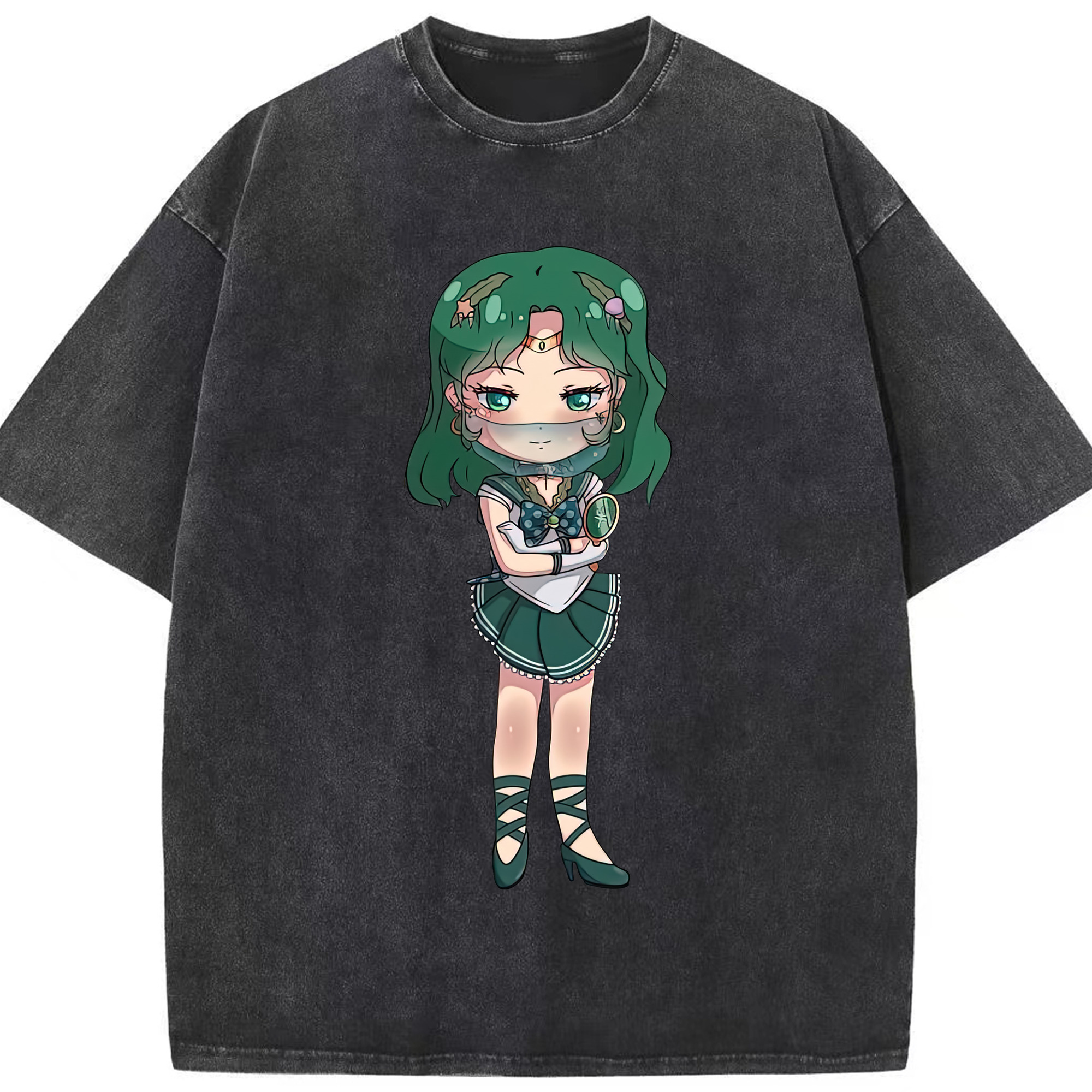 （画像用） 美少女戦士セーラームーン 海王 みちる（かいおう みちる） Sailor Moon Kaiou Michiru 綿100% ヴィンテージ風 半袖Tシャツ（フロントプリント）