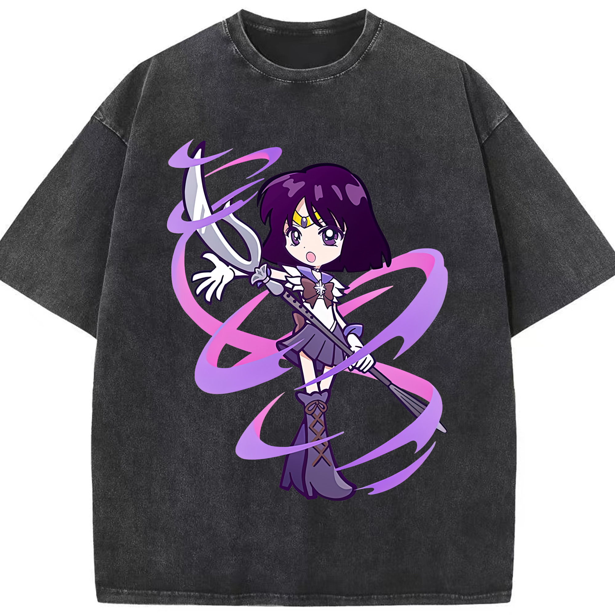 （画像用） 美少女戦士セーラームーン 土萠ほたる Sailor Moon Tomoe Hotaru （セーラーサターン；Sailor Saturn） 綿100% ヴィンテージ風 半袖Tシャツ（フロントプリント）