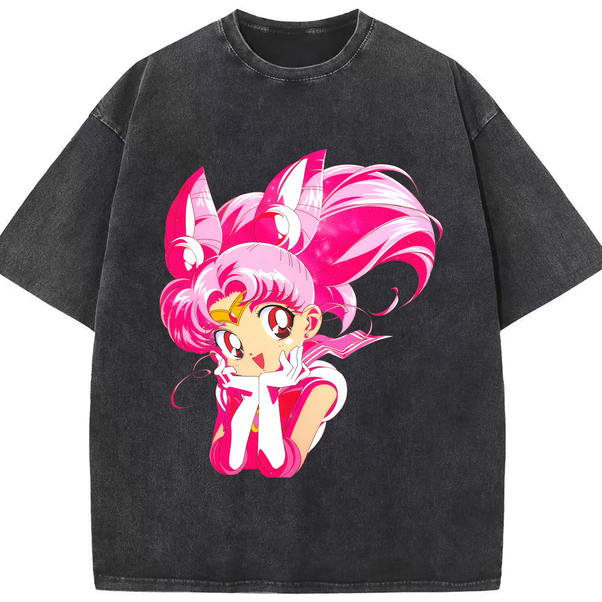 （画像用） 美少女戦士セーラームーン ちびうさ Sailor Moon Chibiusa Tsukino Usagi Small Lady Serenity 綿100% ヴィンテージ風 半袖Tシャツ（フロントプリント）