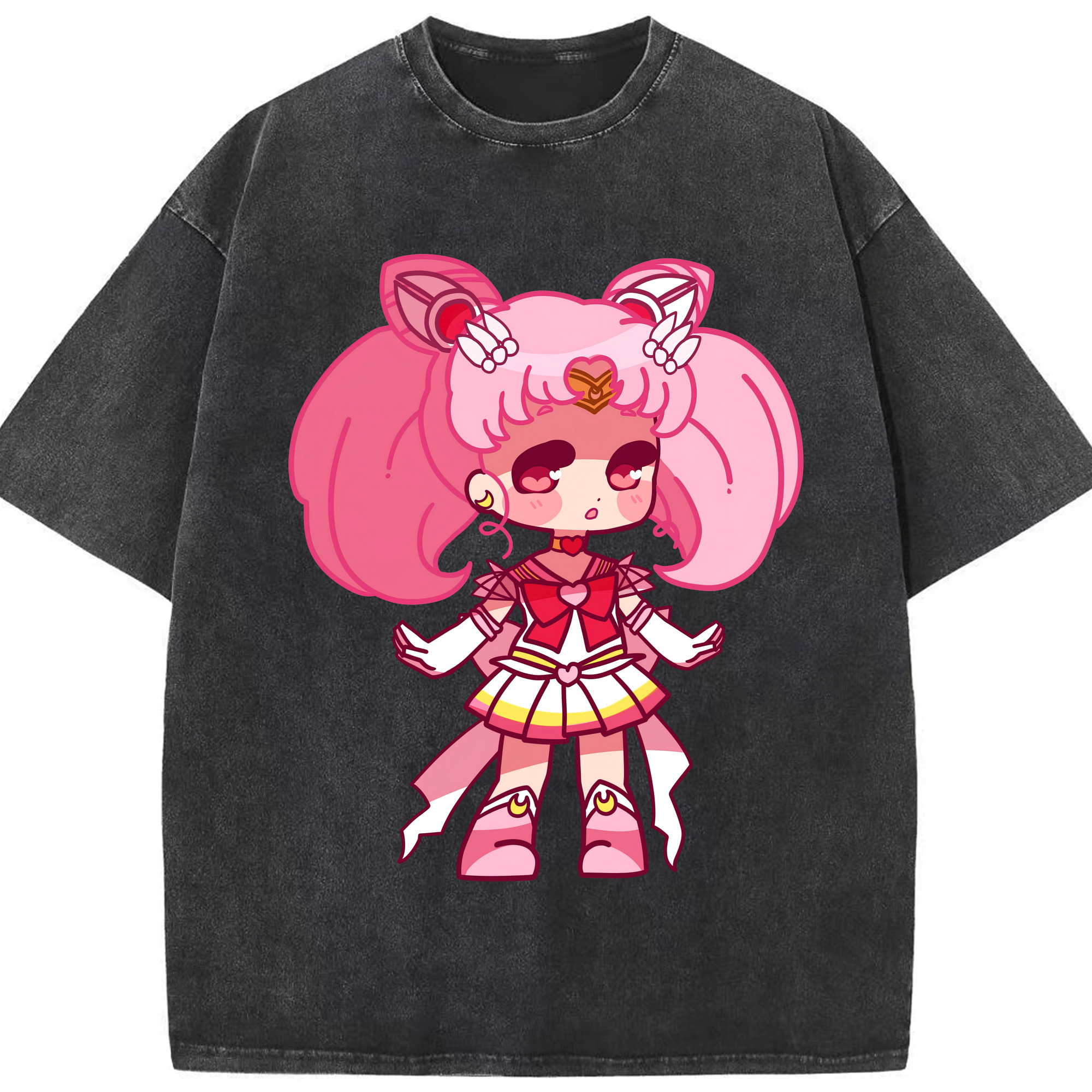 （画像用） 美少女戦士セーラームーン ちびうさ Sailor Moon Chibiusa Tsukino Usagi Small Lady Serenity 綿100% ヴィンテージ風 半袖Tシャツ（フロントプリント）