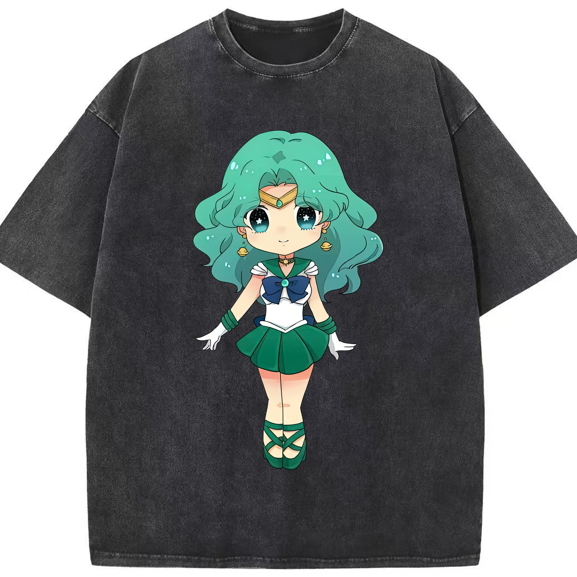 （画像用） 美少女戦士セーラームーン 海王 みちる（かいおう みちる） Sailor Moon Kaiou Michiru 綿100% ヴィンテージ風 半袖Tシャツ（フロントプリント）