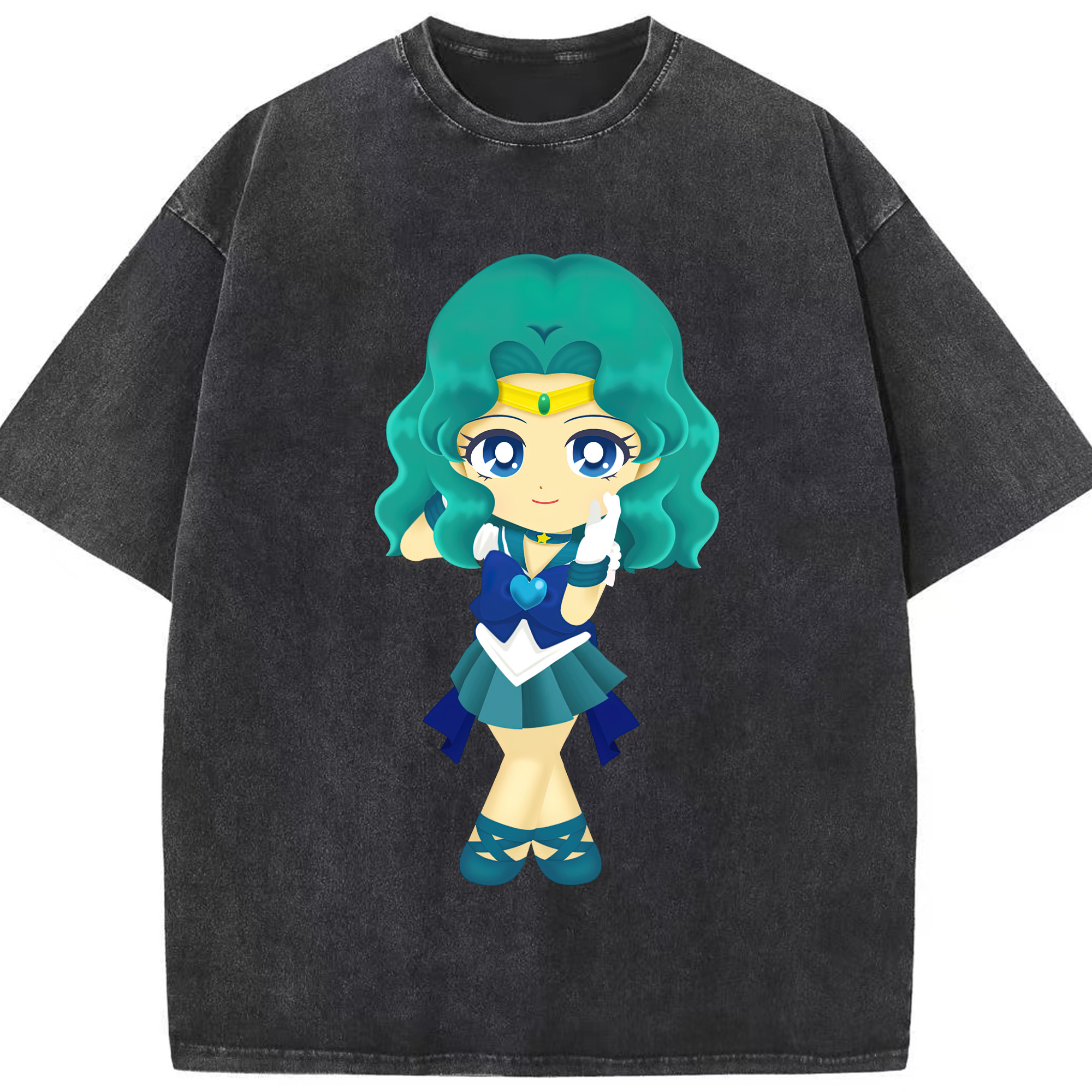 （画像用） 美少女戦士セーラームーン 海王 みちる（かいおう みちる） Sailor Moon Kaiou Michiru 綿100% ヴィンテージ風 半袖Tシャツ（フロントプリント）